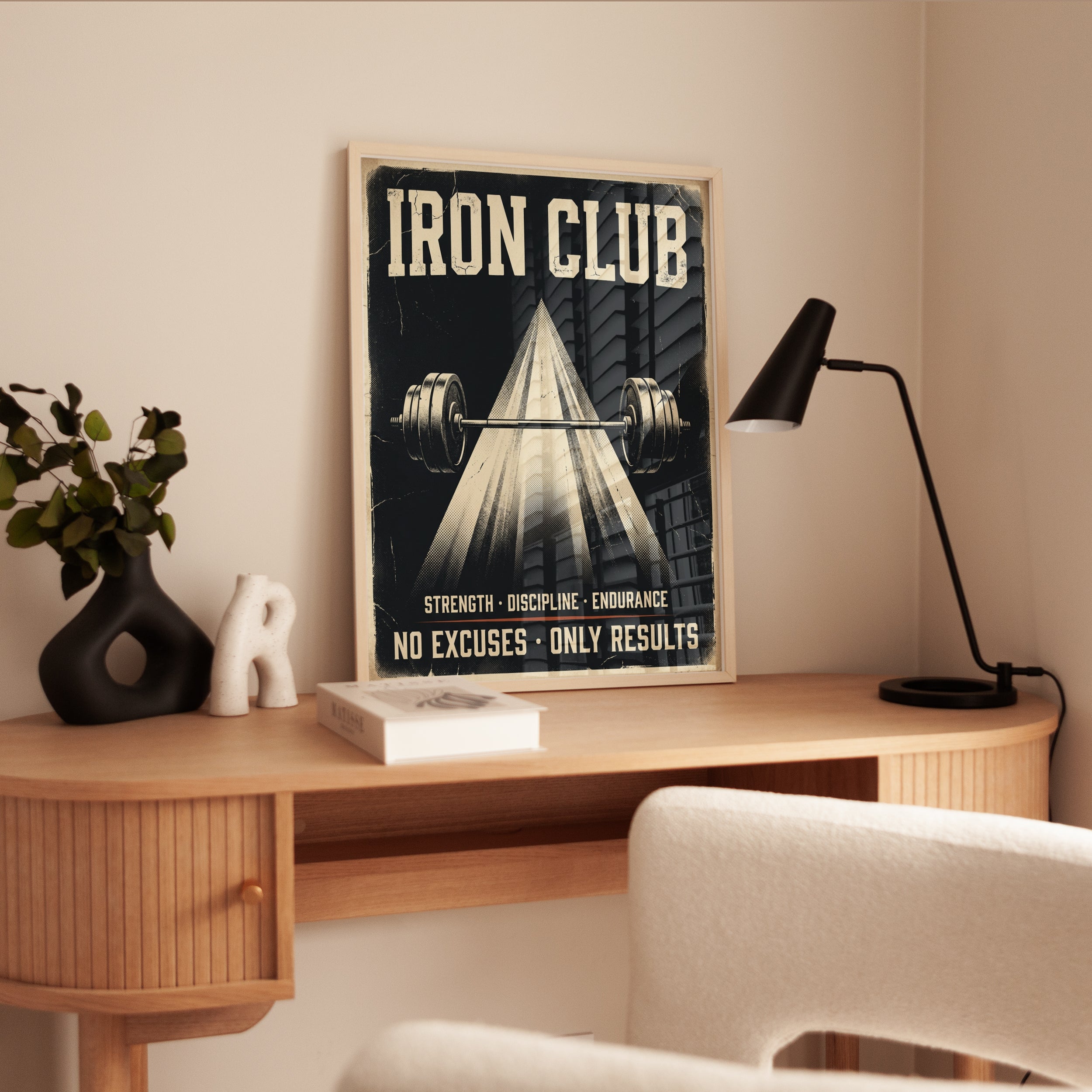 Iron Club Vintage Gym Poster: Retro Fitness Motivation Art - interior