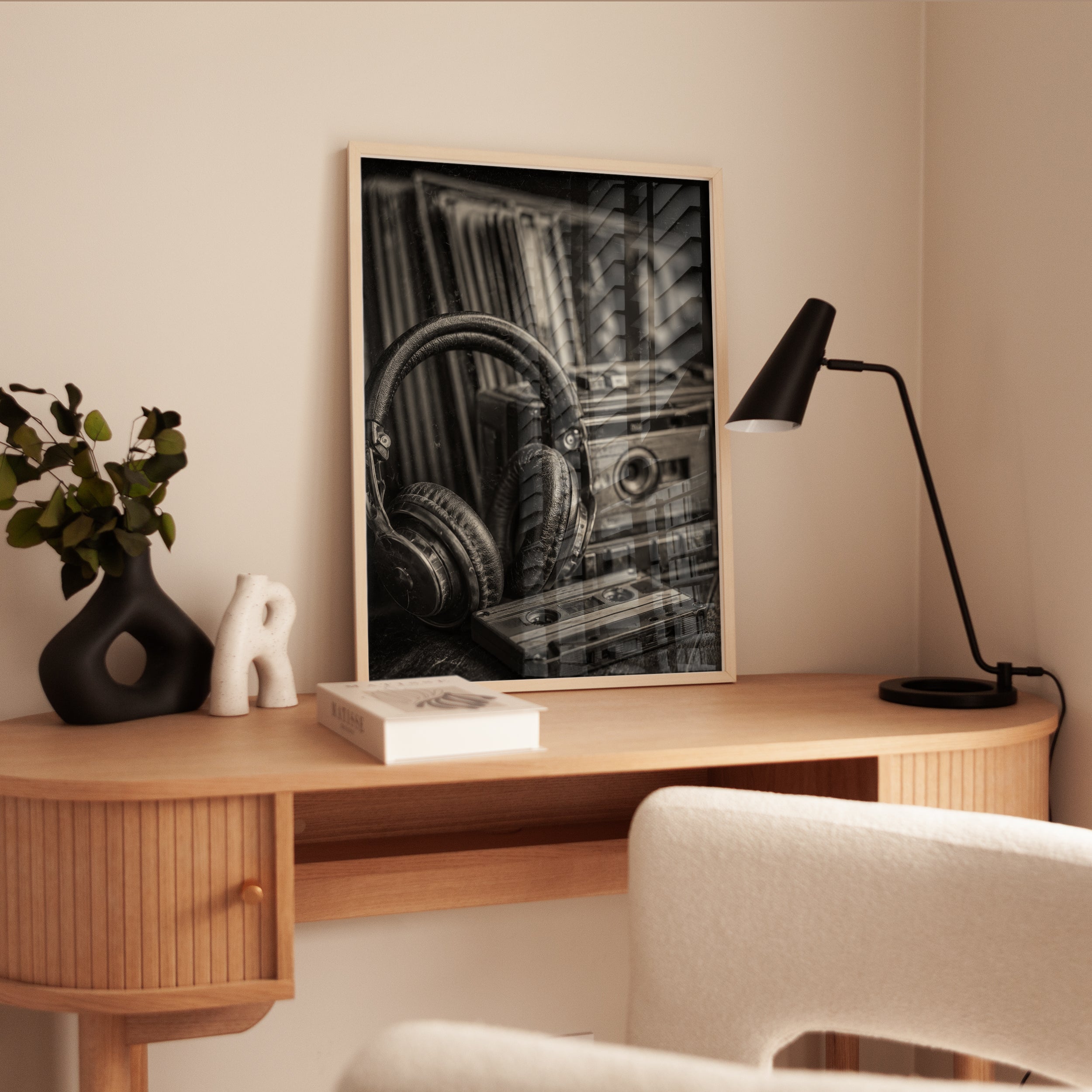 Vintage Audio Equipment Print: Black and White Retro Photography - interior
