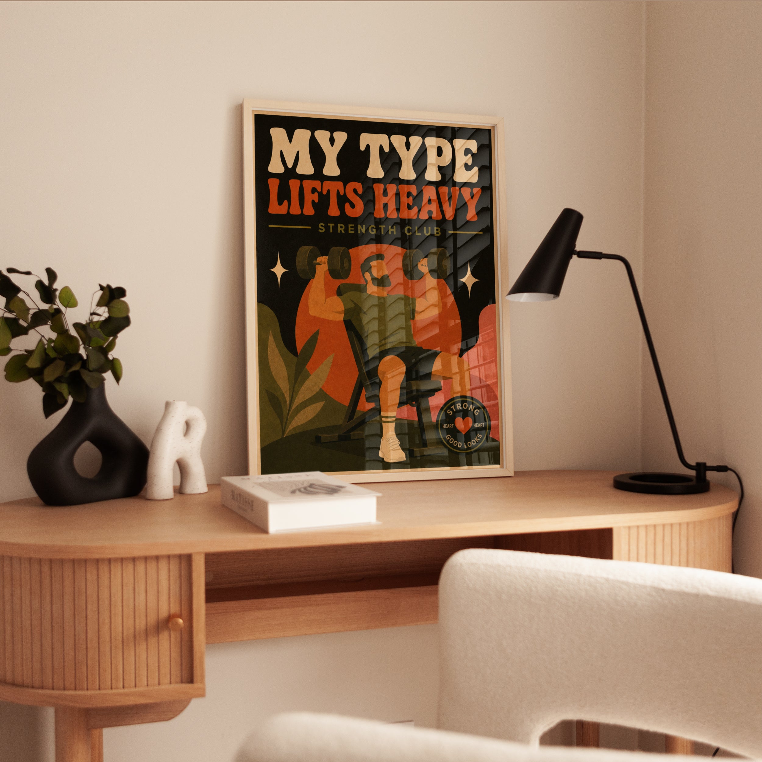 My Type Lifts Heavy Poster: Retro Gym Art Print Orange Green - interior