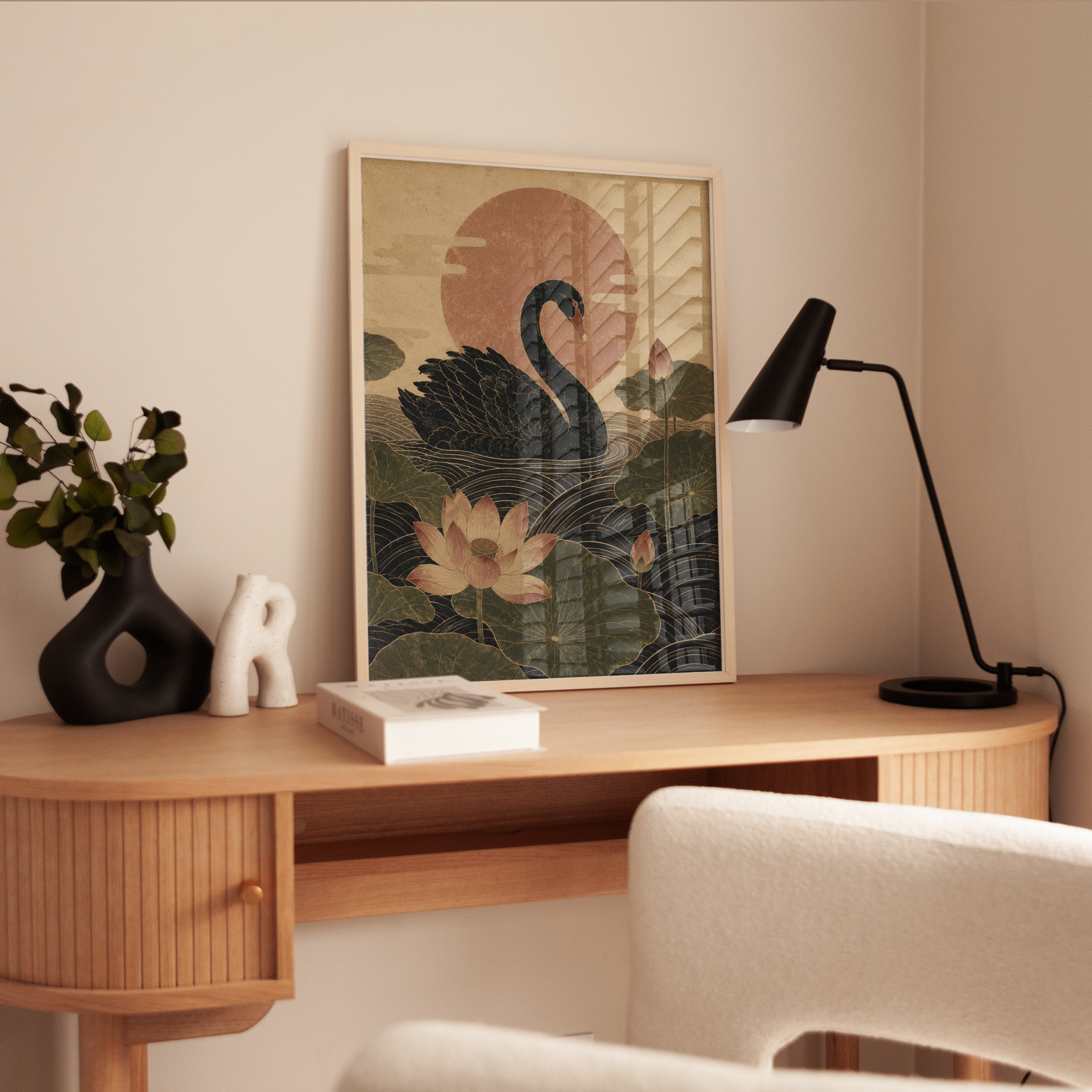 Black Swan Art Print: Japanese Lotus and Sun - interior