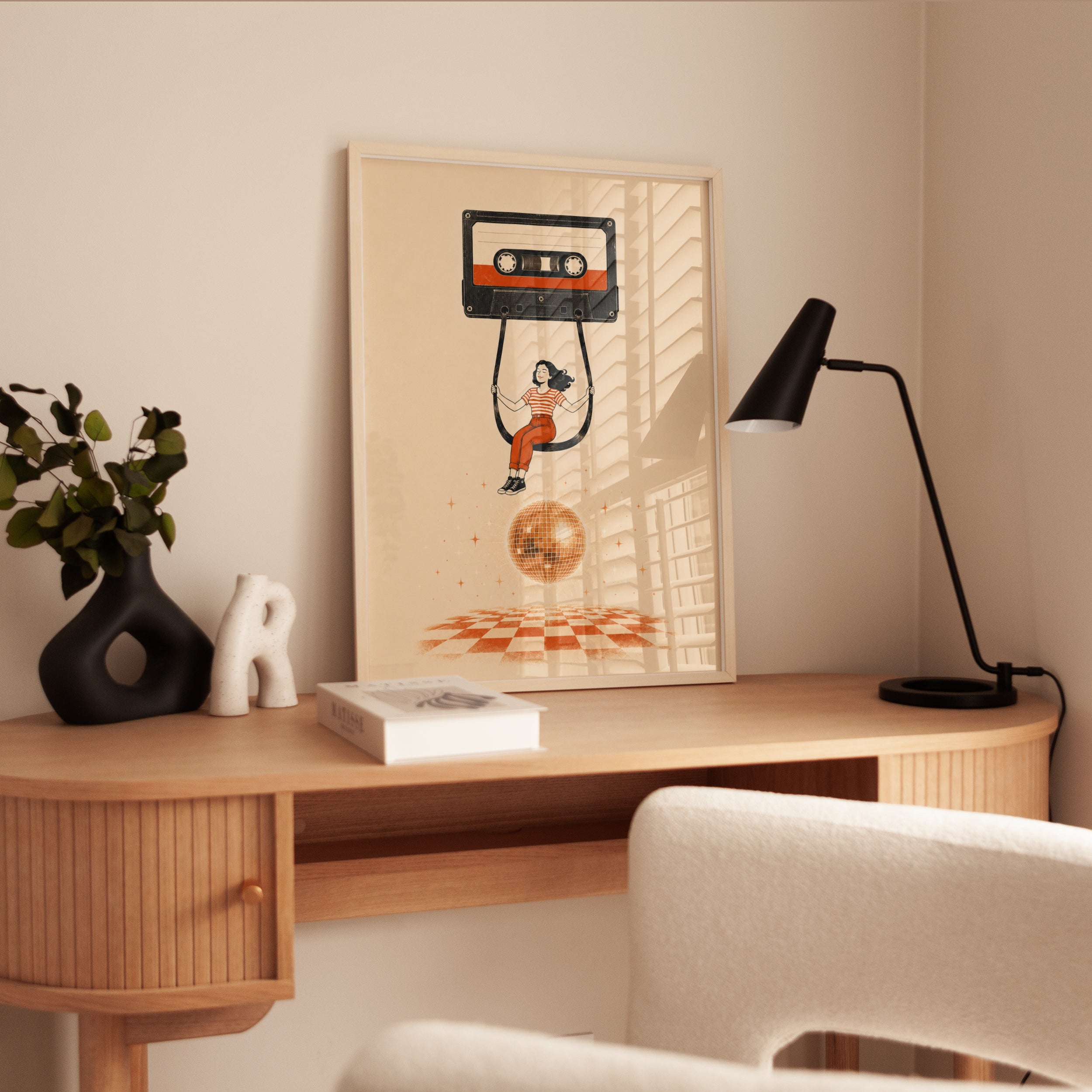 Cassette Tape Illustration: Retro 80s Music Decor (Matte Paper Print) - interior