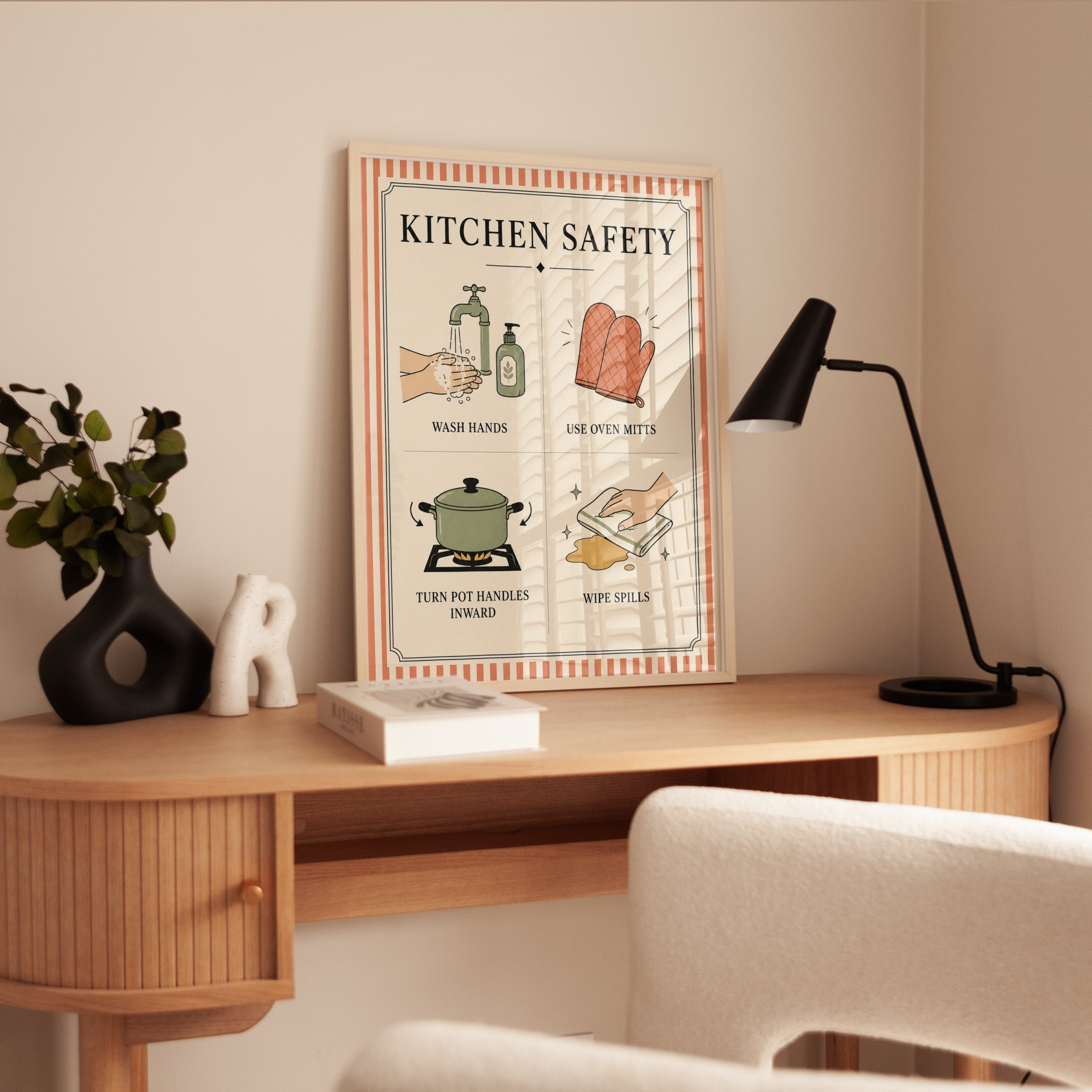 Kitchen Safety Poster: Vintage Instructional Wall Art - interior