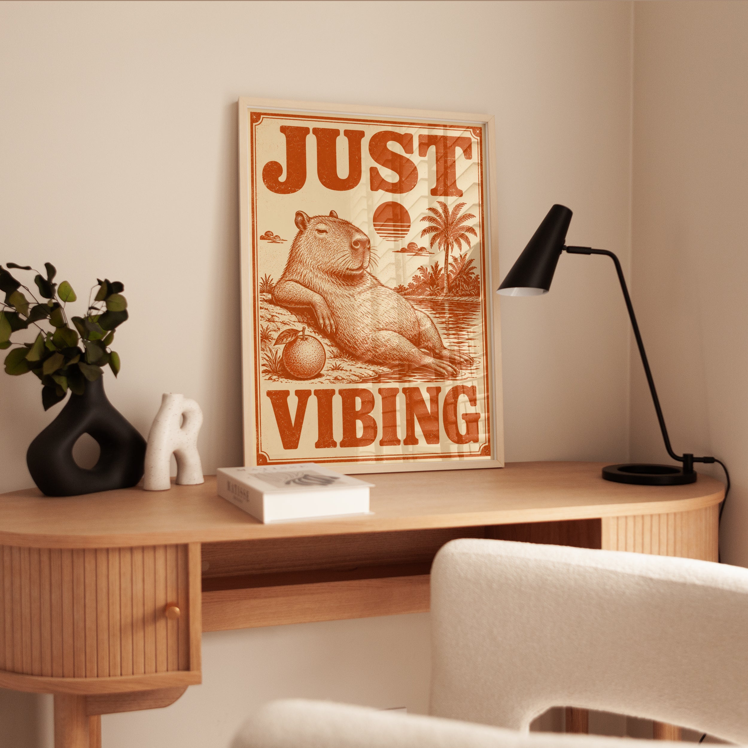 Capybara Print: Retro 70s Tropical Wall Art - interior
