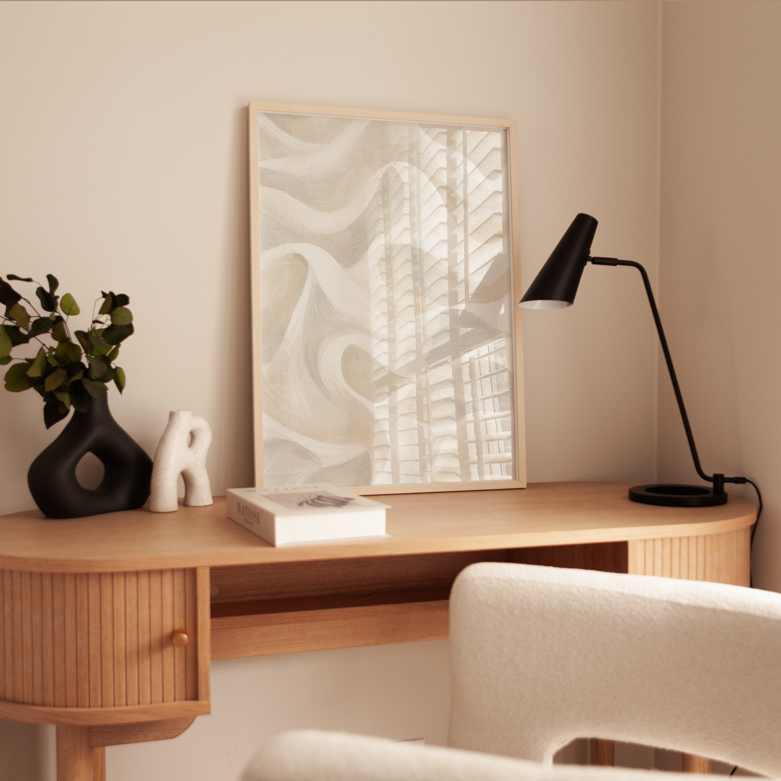 Neutral Abstract Wall Art – Wavy Modern Print - interior