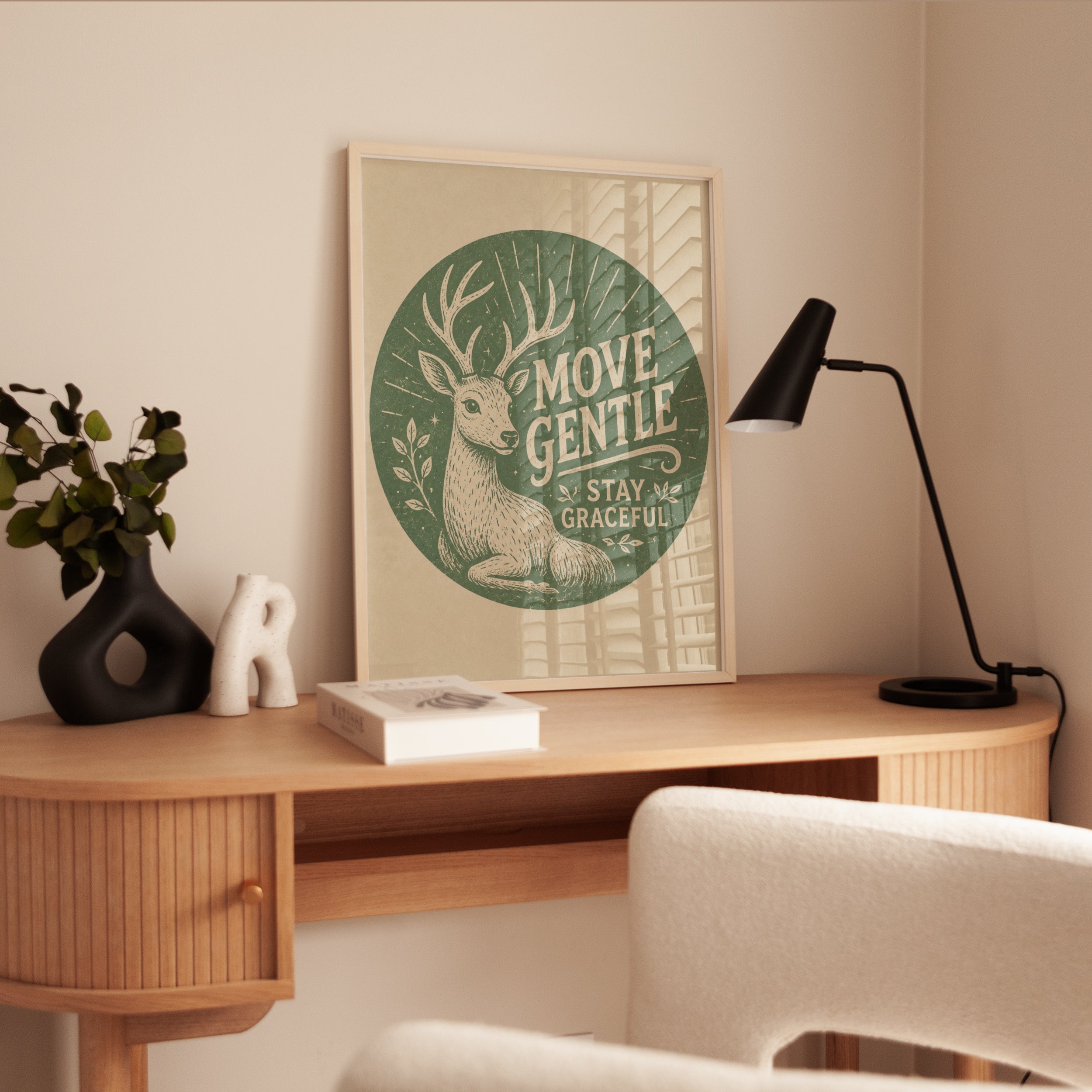 Deer Motivational Art Print: Vintage Green Typography Poster - interior