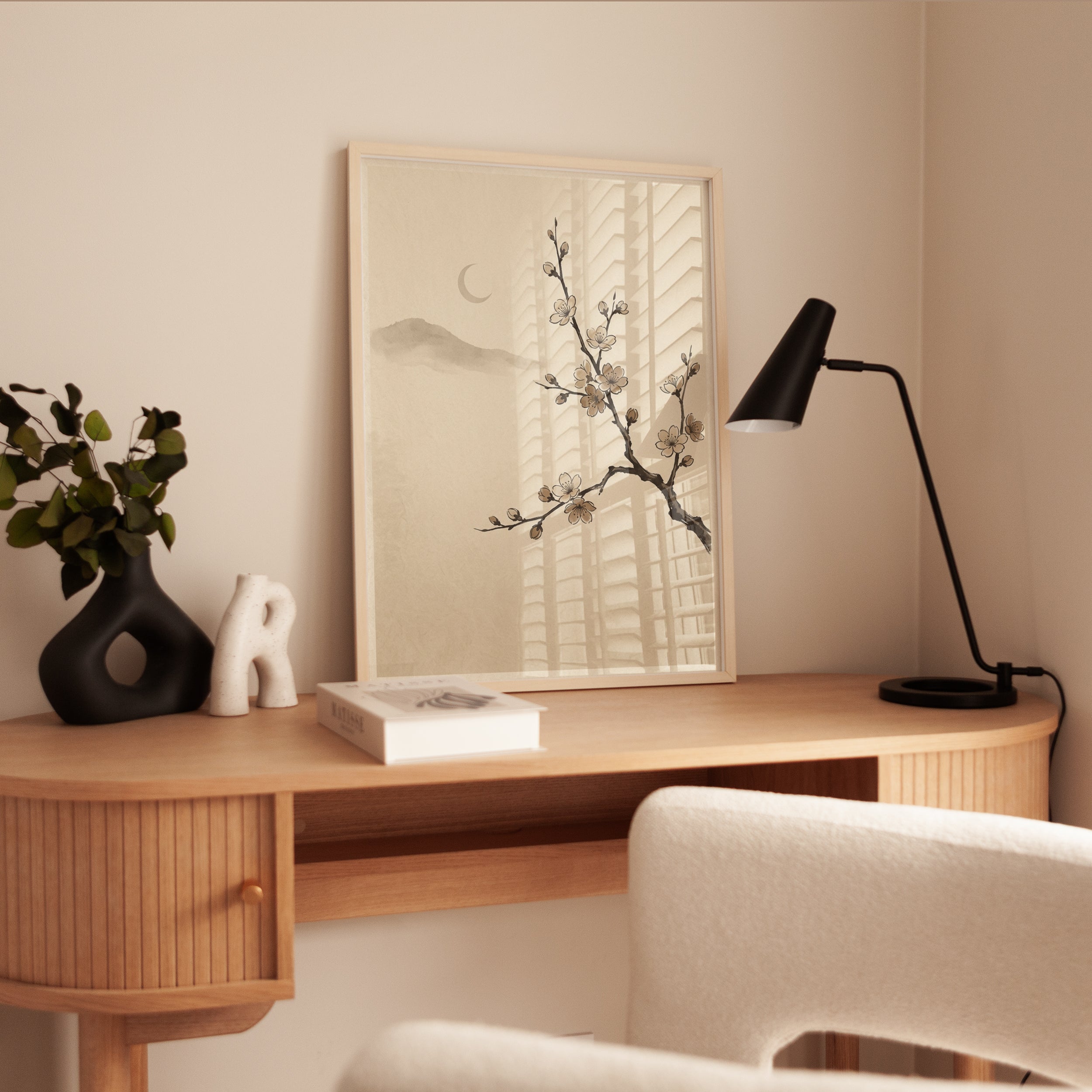 Japanese Cherry Blossom Print — Minimalist Ink Painting - interior
