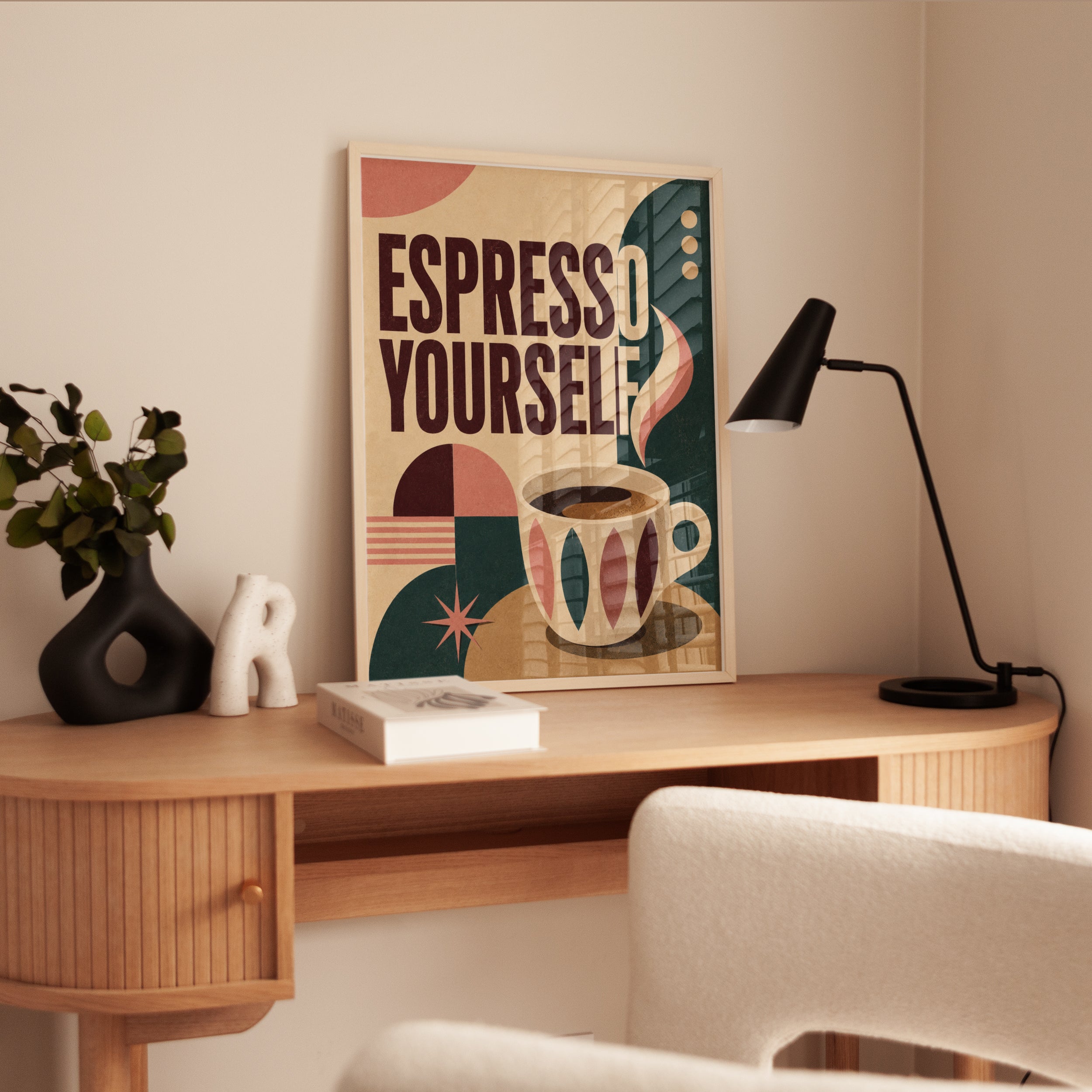 Espresso Yourself Retro Coffee Poster: Mid-Century Modern Design - interior