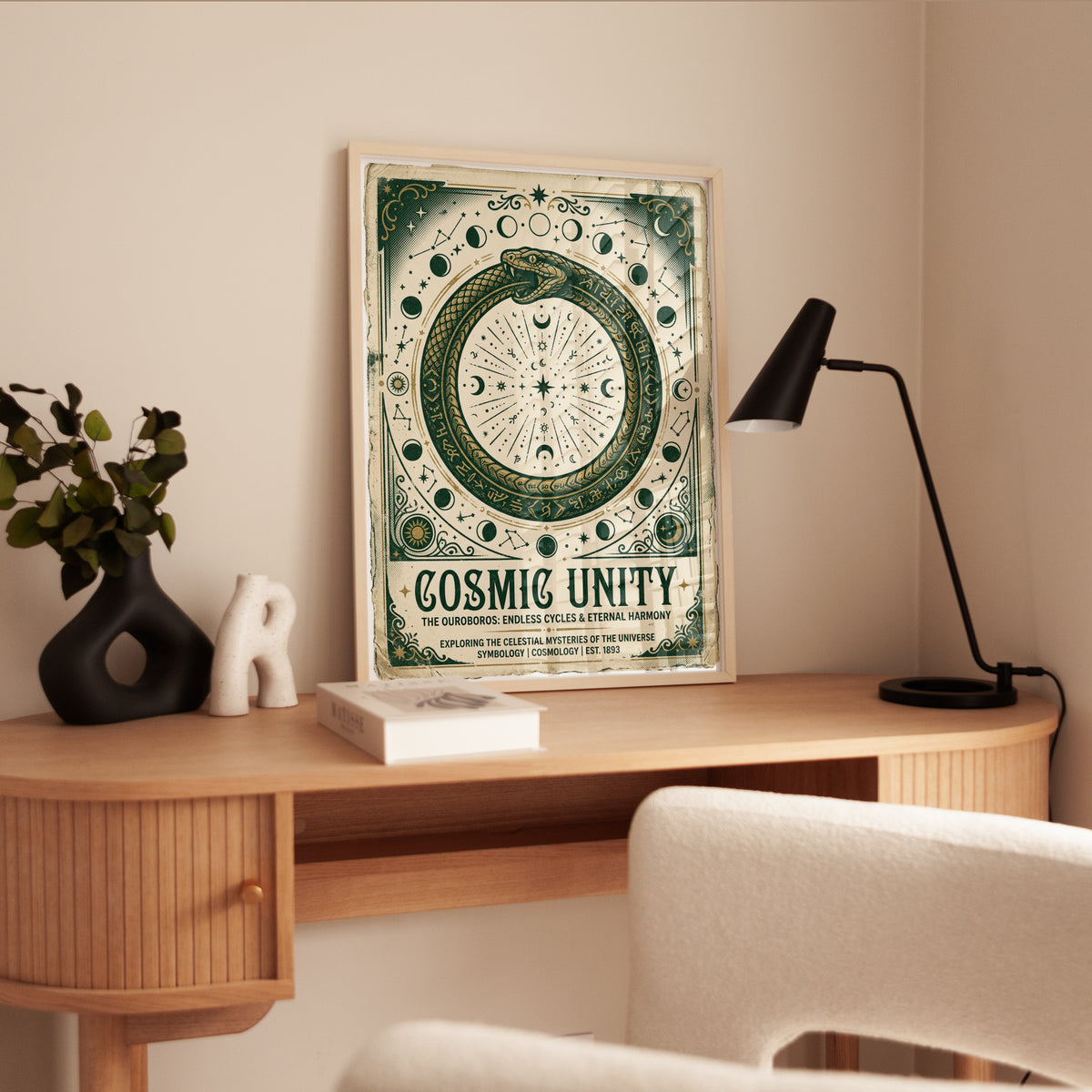 Cosmic Serpent Ouroboros Poster: Mystical Green Celestial Art - interior