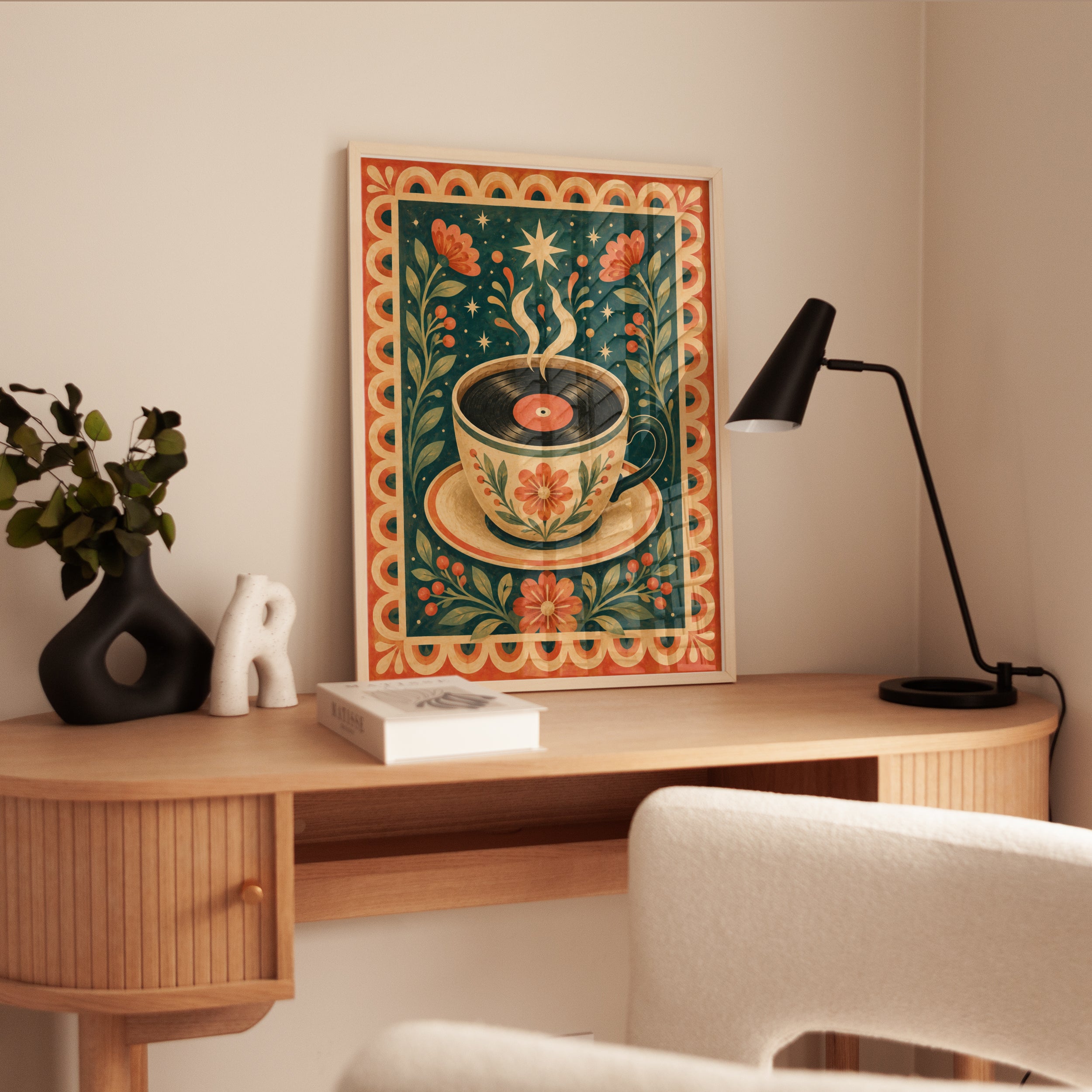 Folk Art Coffee Print – Vinyl Record Cup Wall Art - interior