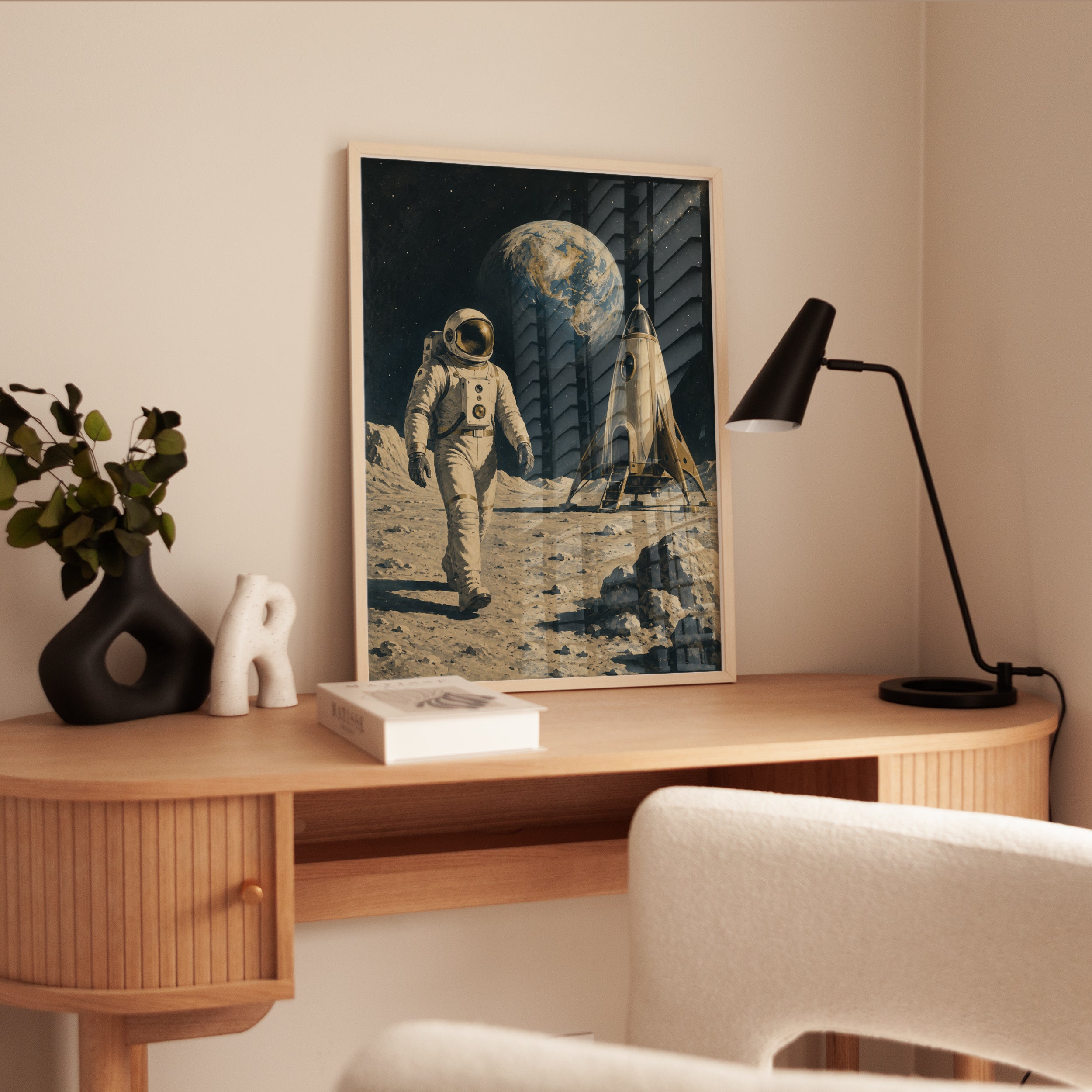 Vintage Space Exploration Poster: Astronaut on the Moon - interior