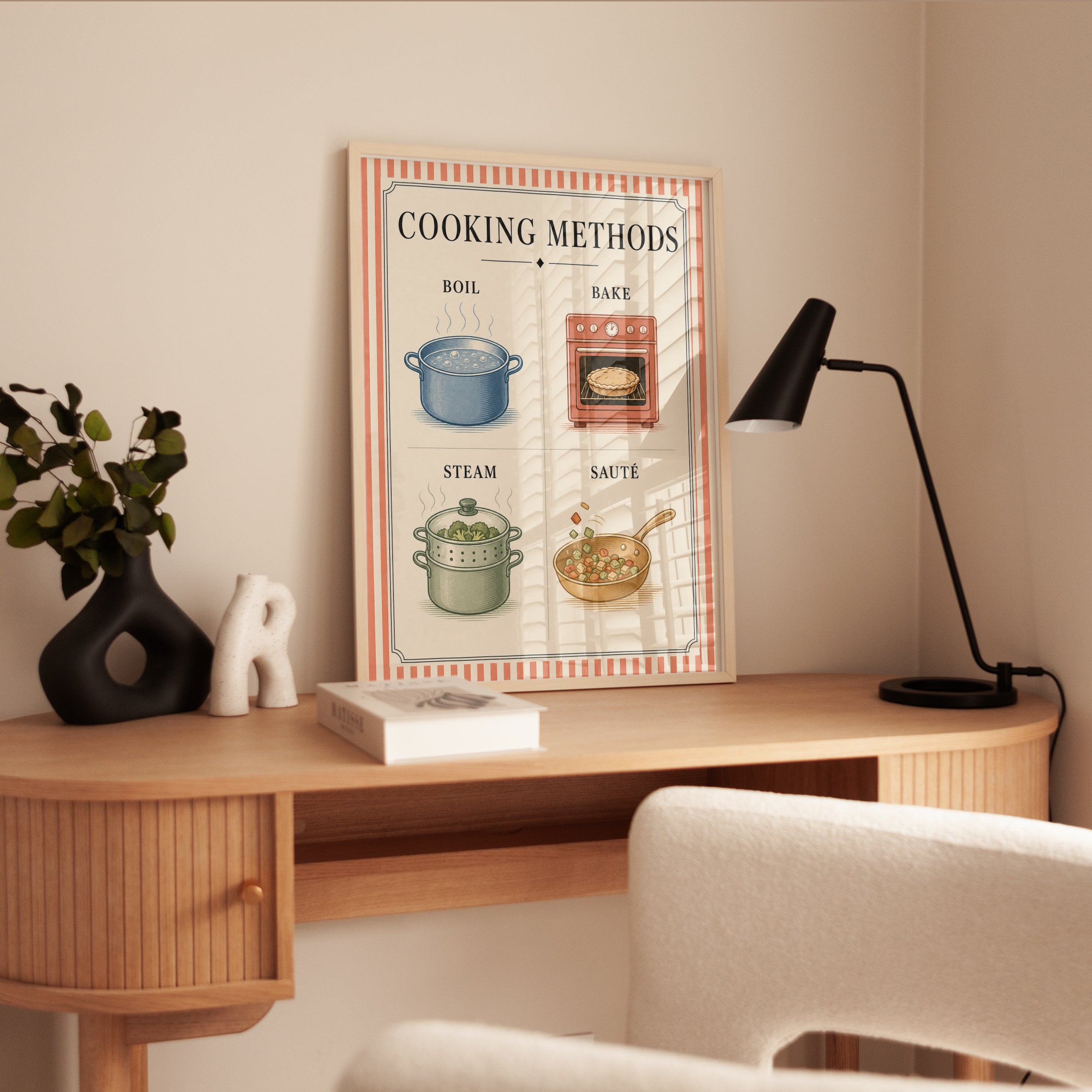 Cooking Methods Poster: Vintage Kitchen Educational Art Print - interior