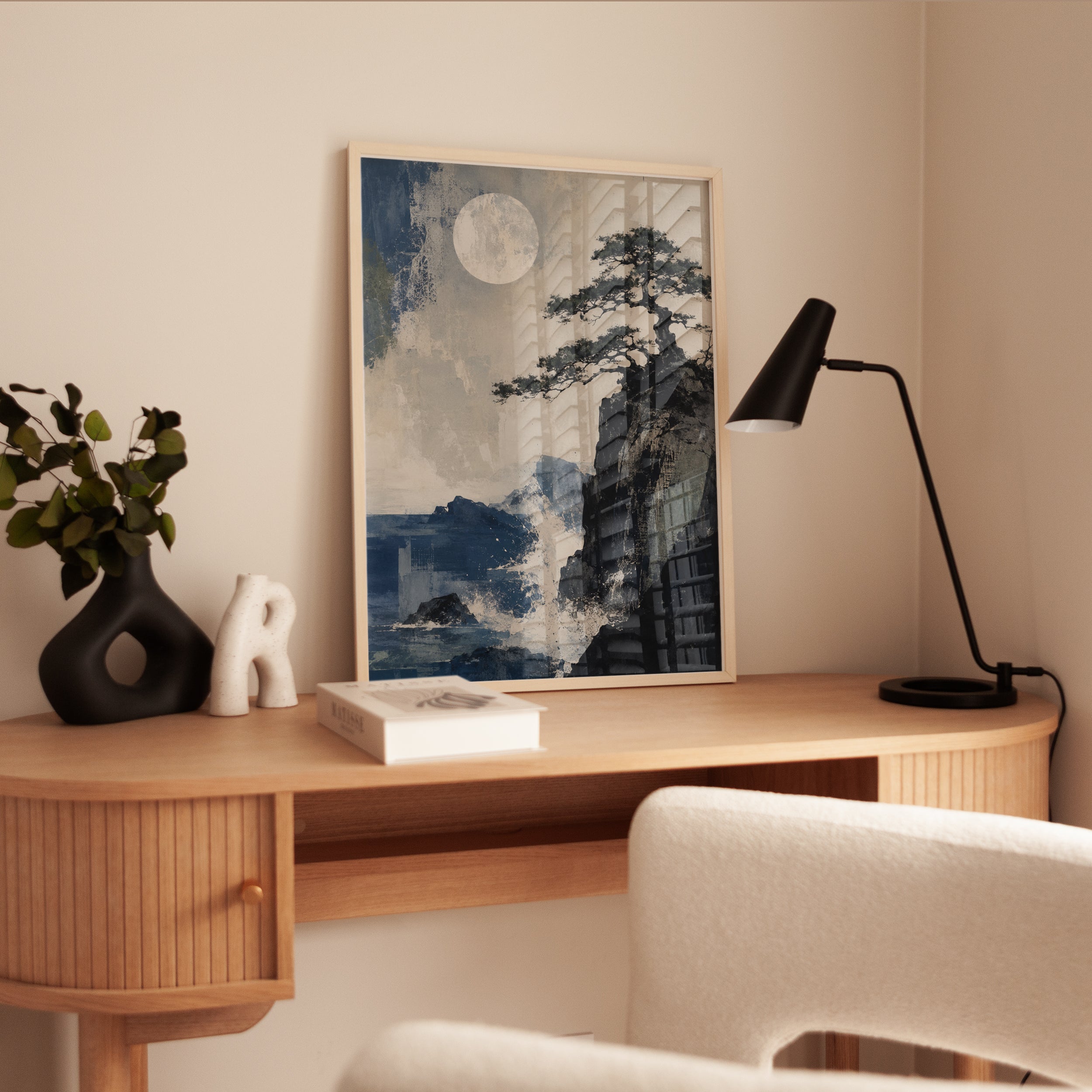 Bonsai Tree Moon Wall Art - interior