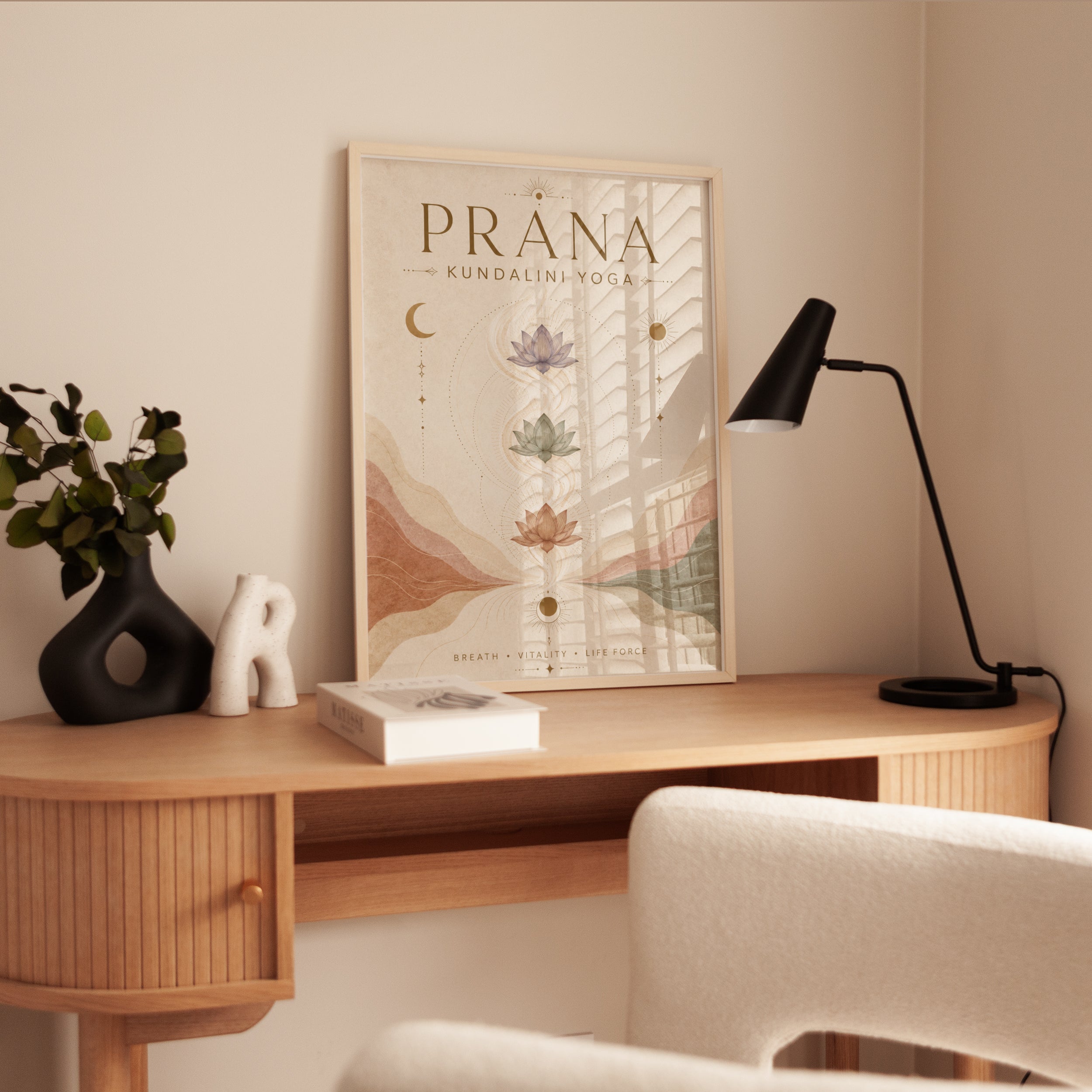 Lotus and Moon Print: Kundalini Yoga Art (Boho Meditation Room) - interior