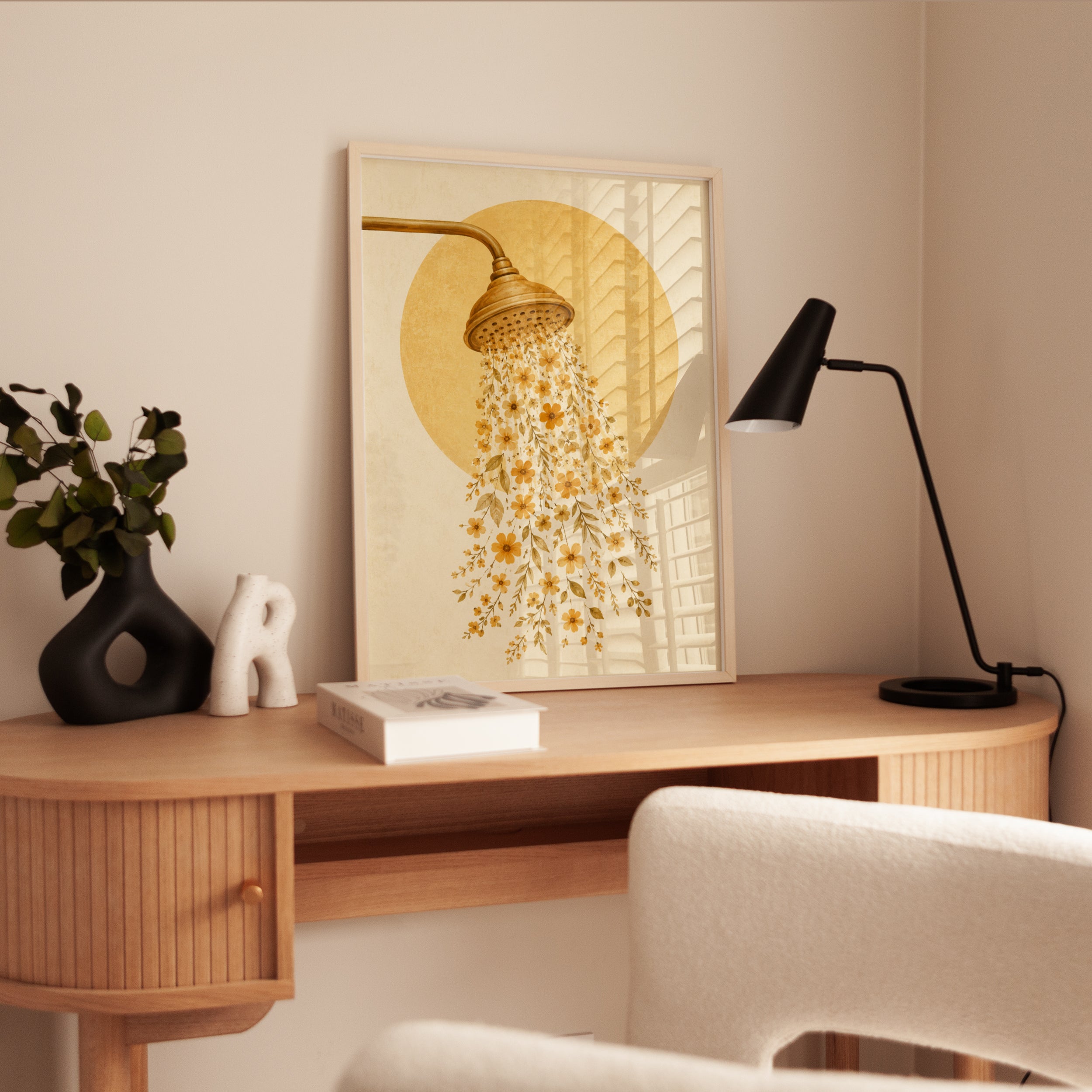Bathroom Floral Shower Art – Yellow Flower Print - interior