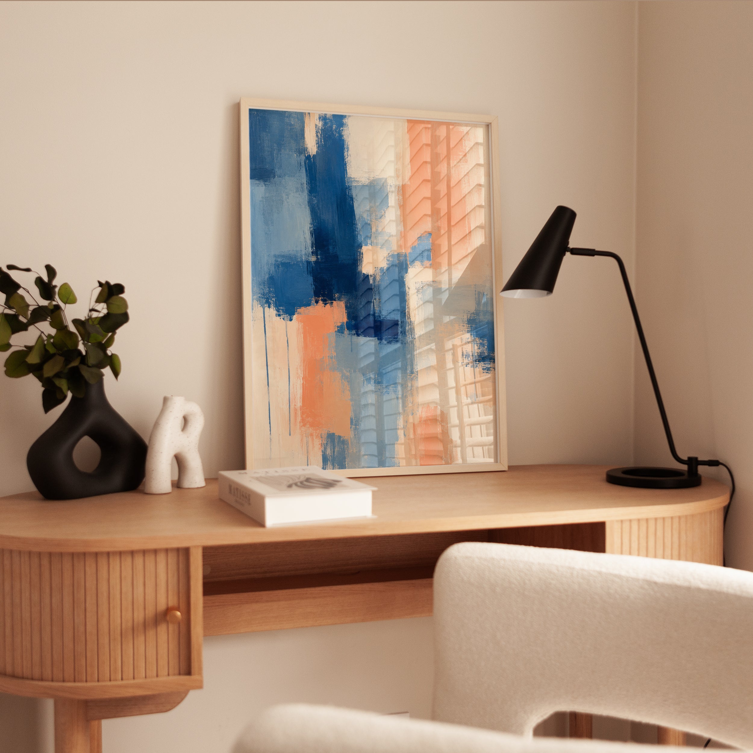 Blue and Orange Abstract Art – Modern Wall Decor - interior