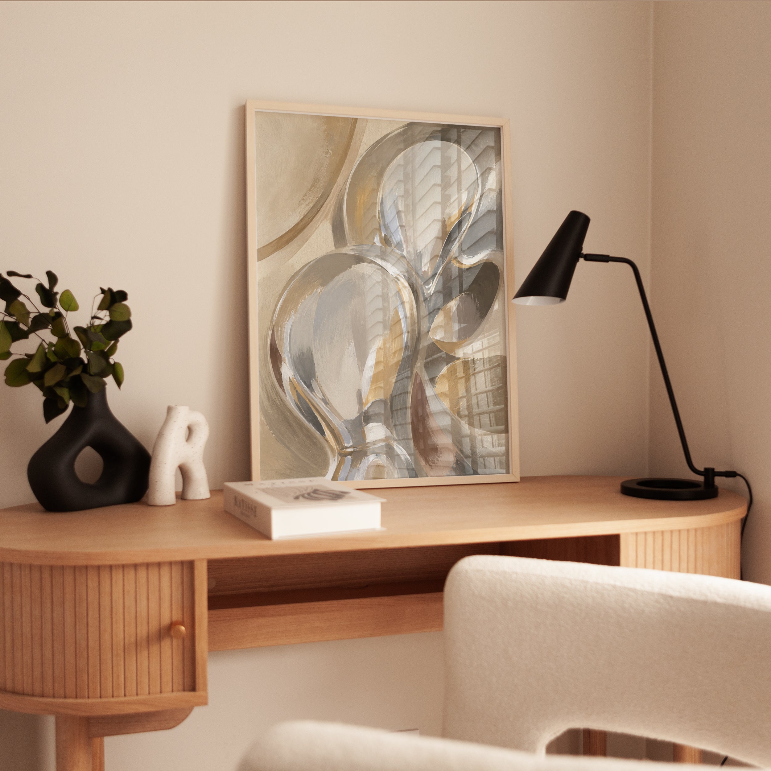 Abstract Feminine Figure Art Print: Neutral Beige and Gray - interior