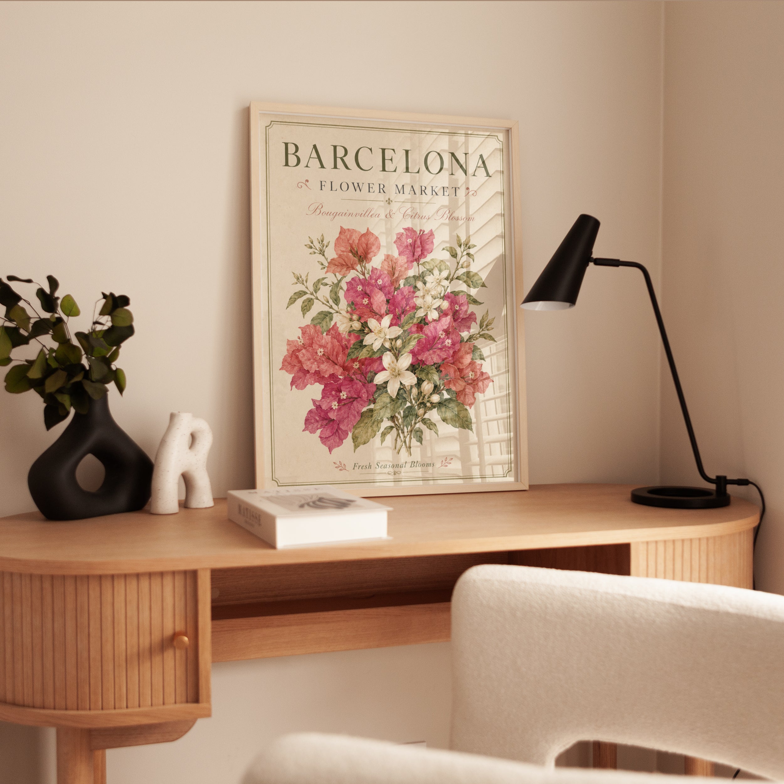 Barcelona Floral Print — Vintage Botanical Bougainvillea & Citrus - interior