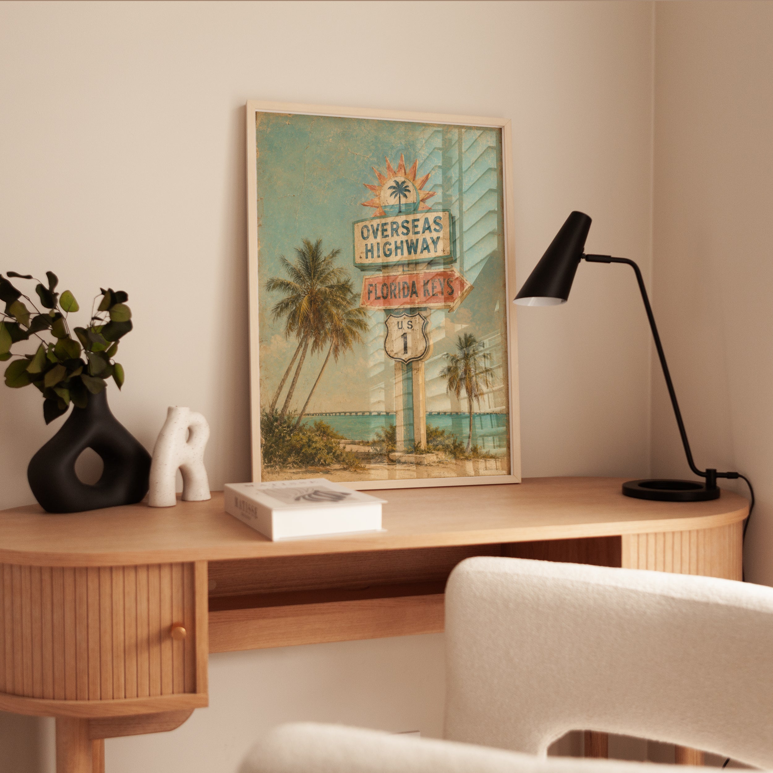 Overseas Highway Florida Keys Sign: Vintage Tropical Poster - interior