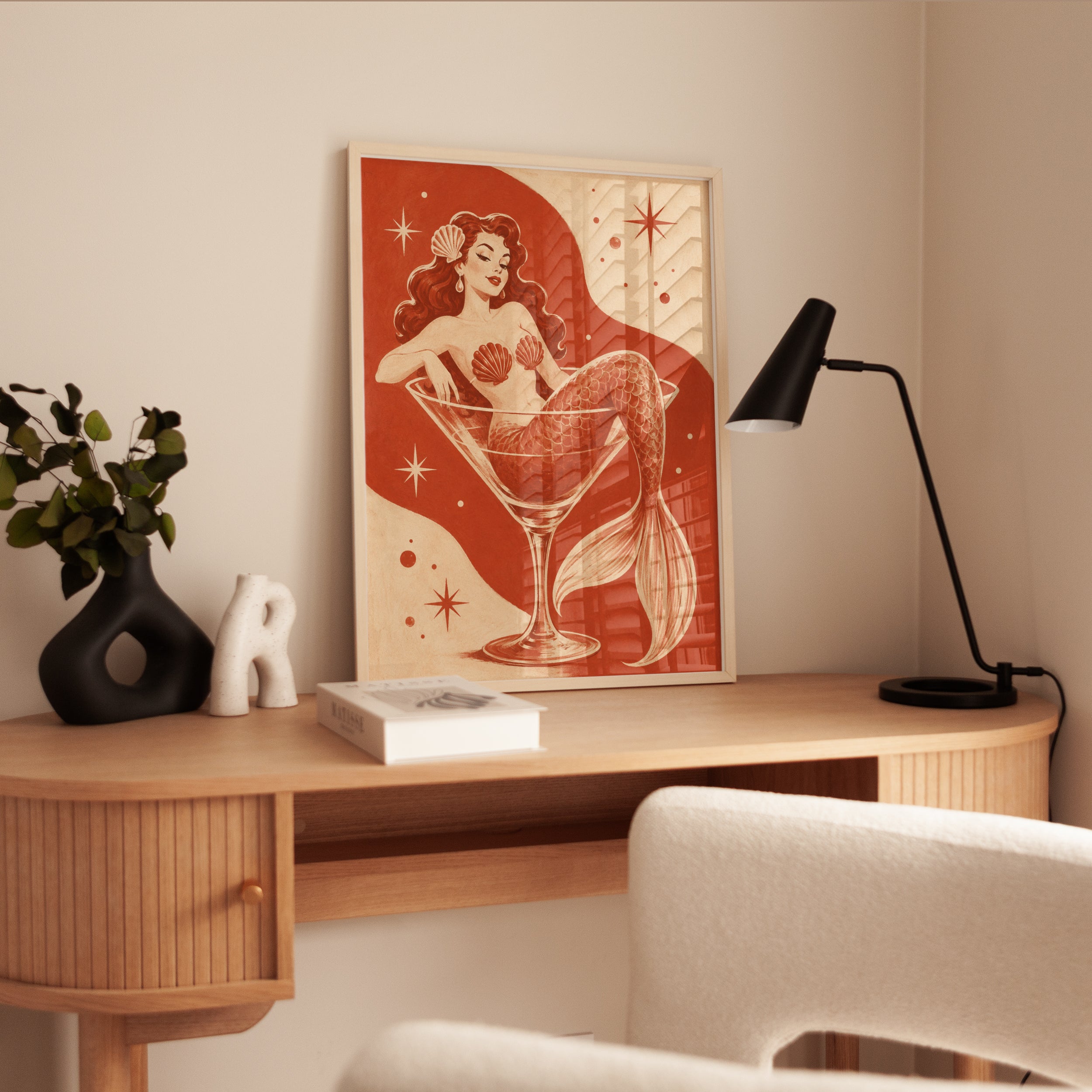 Mermaid Cocktail Print – Retro Bar Art - interior