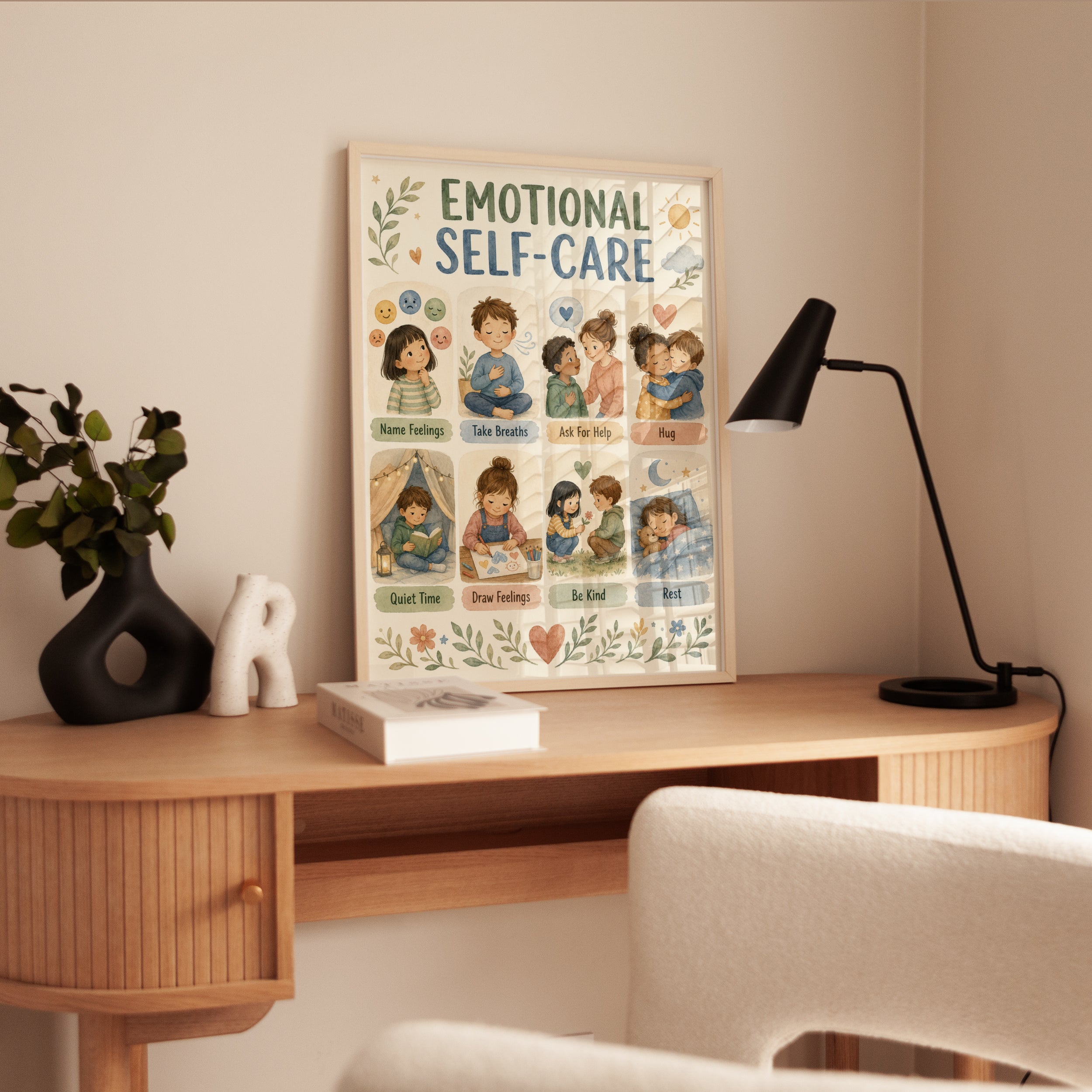 Kids Emotional Self-Care Chart: Educational Wall Art - interior