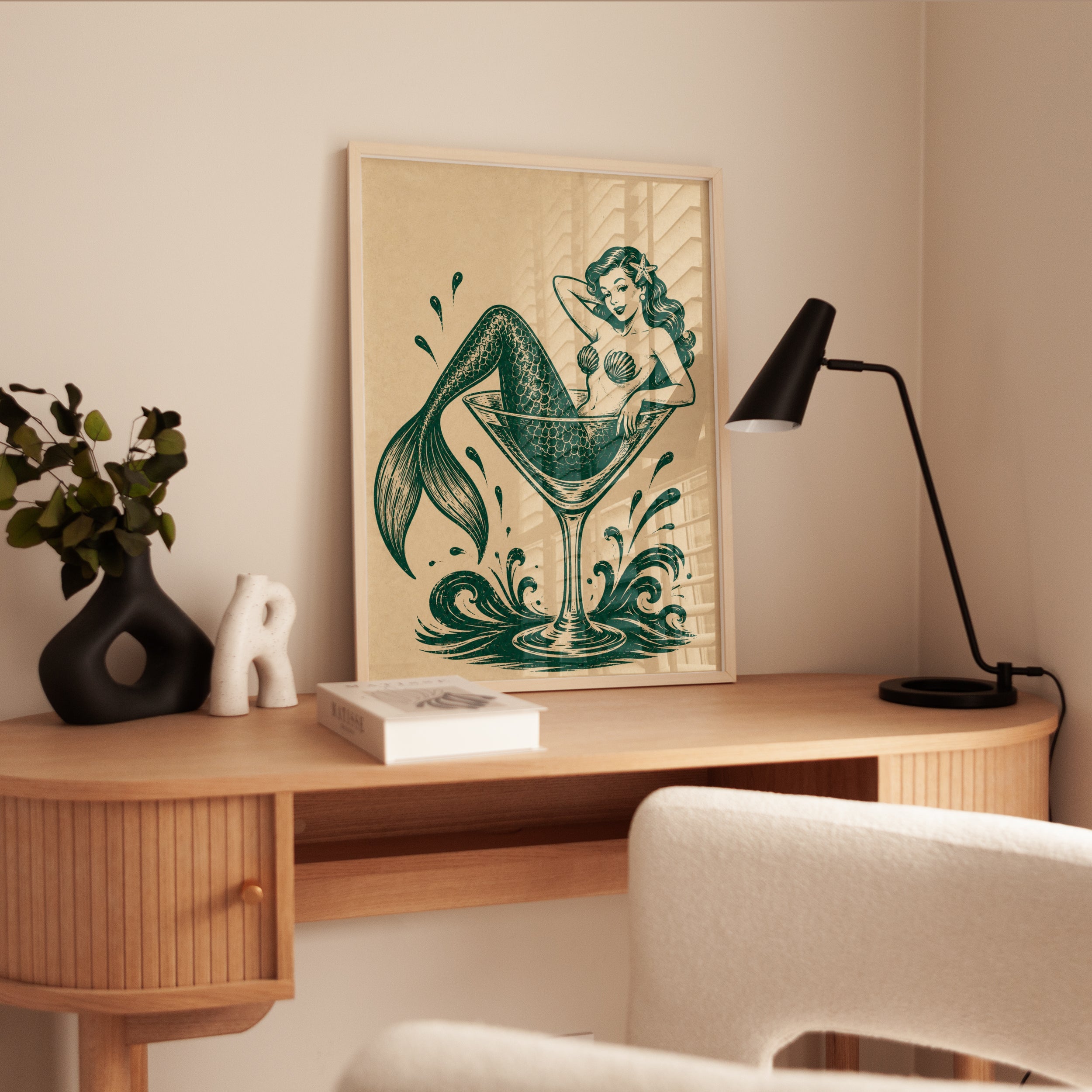 Mermaid Cocktail Print – Retro Bar Wall Art - interior