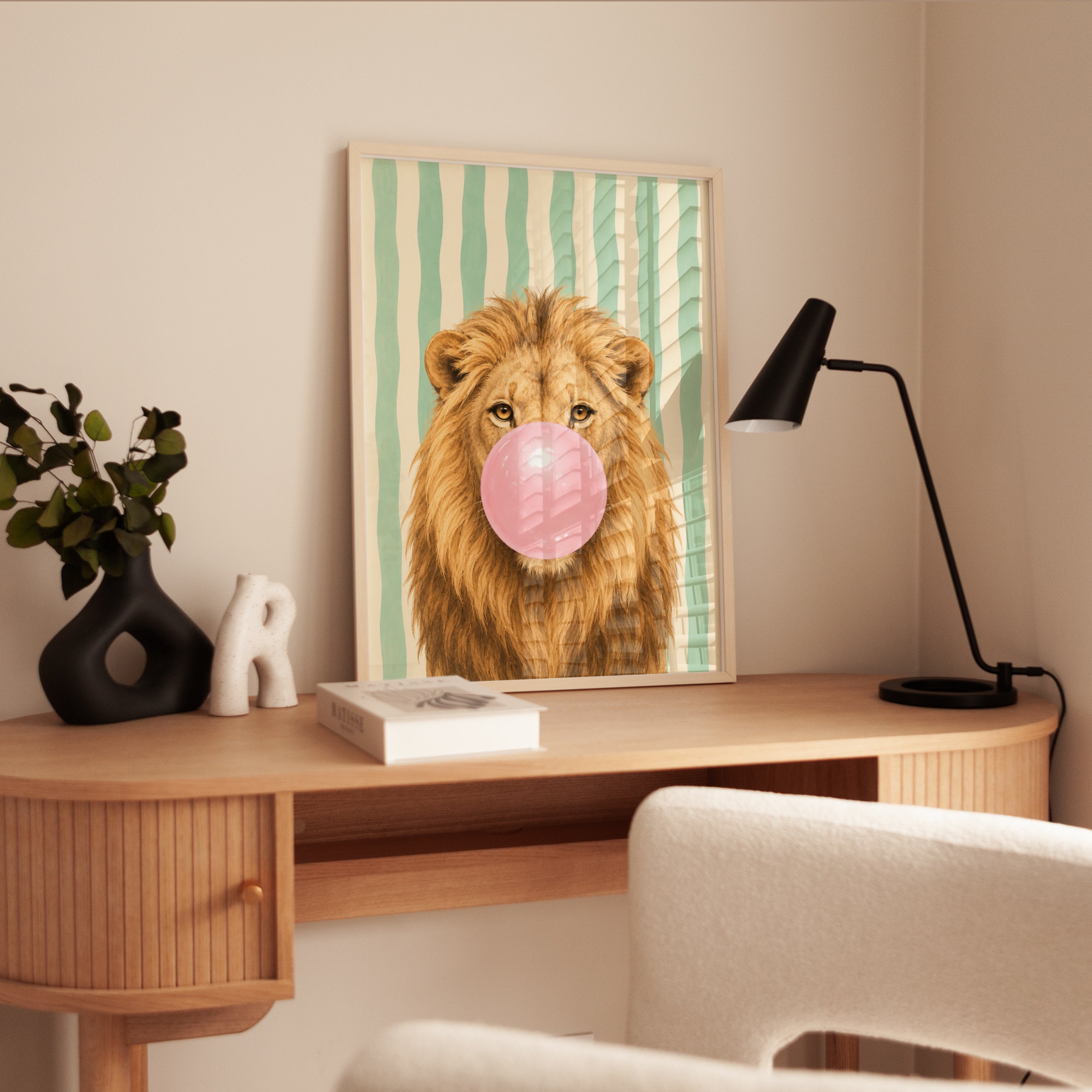 Lion Bubble Gum Print – Funny Animal Wall Art - interior