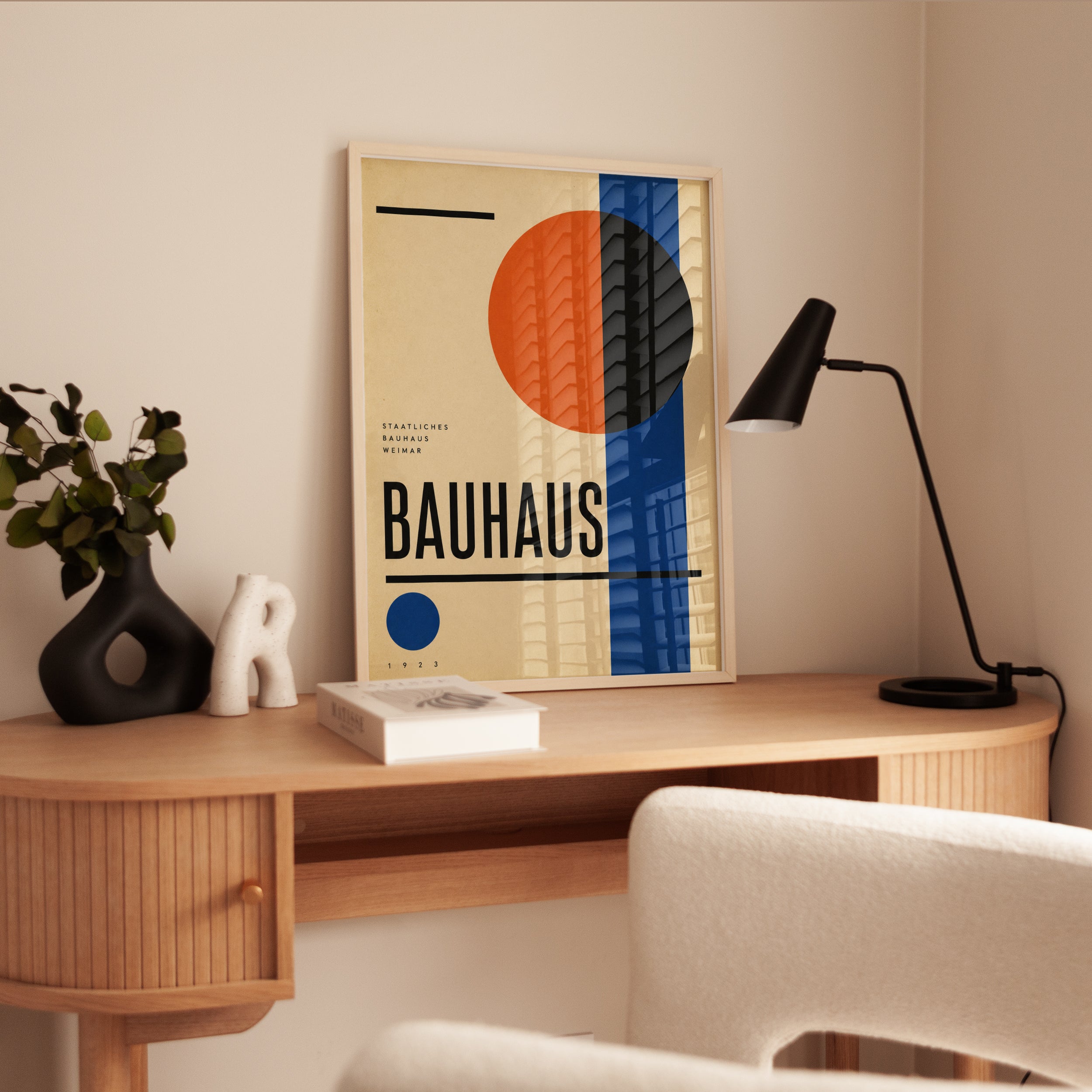 Bauhaus Geometric Poster: Orange Black and Blue Modernist Print - interior