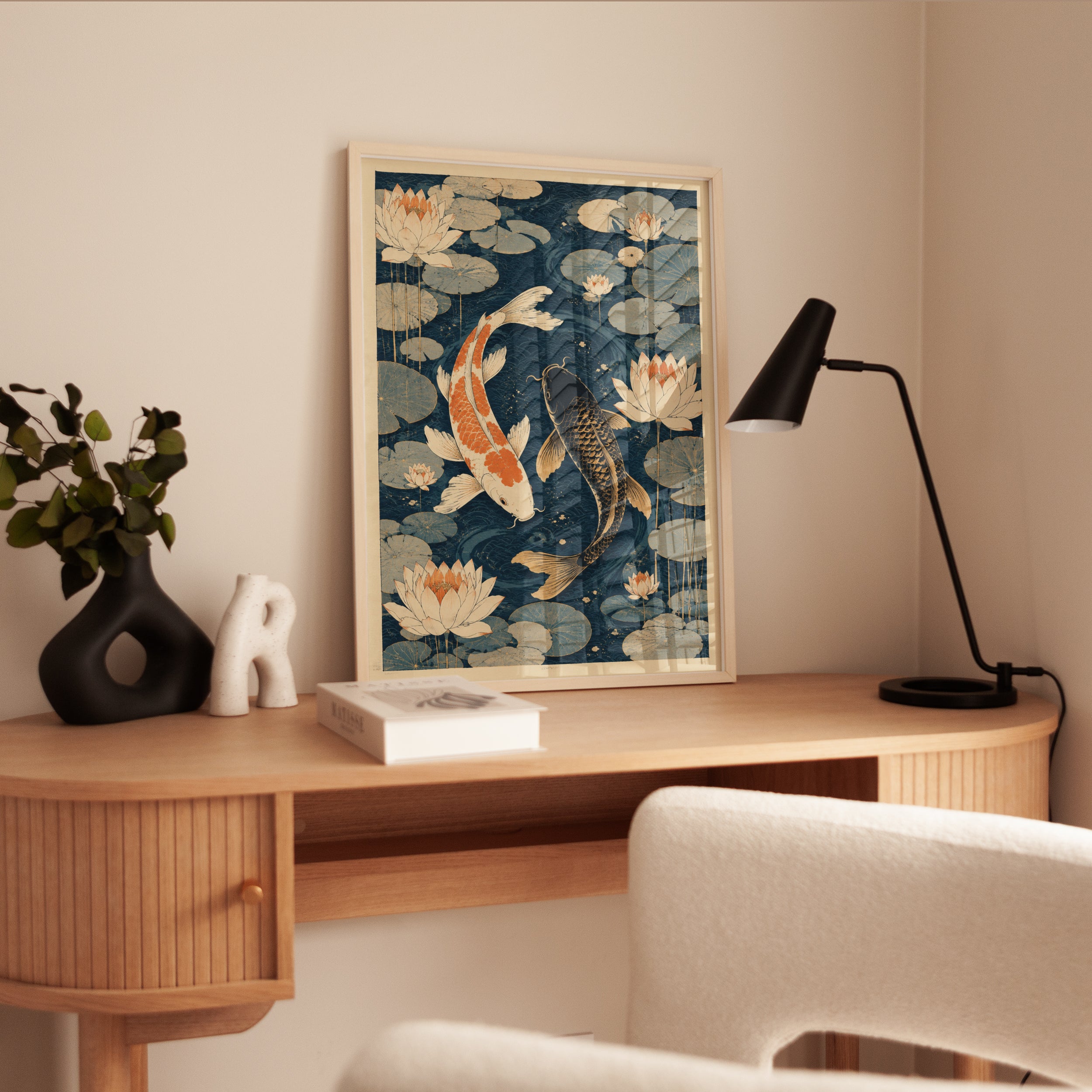 Koi Fish Wall Art – Lotus Pond Print - interior