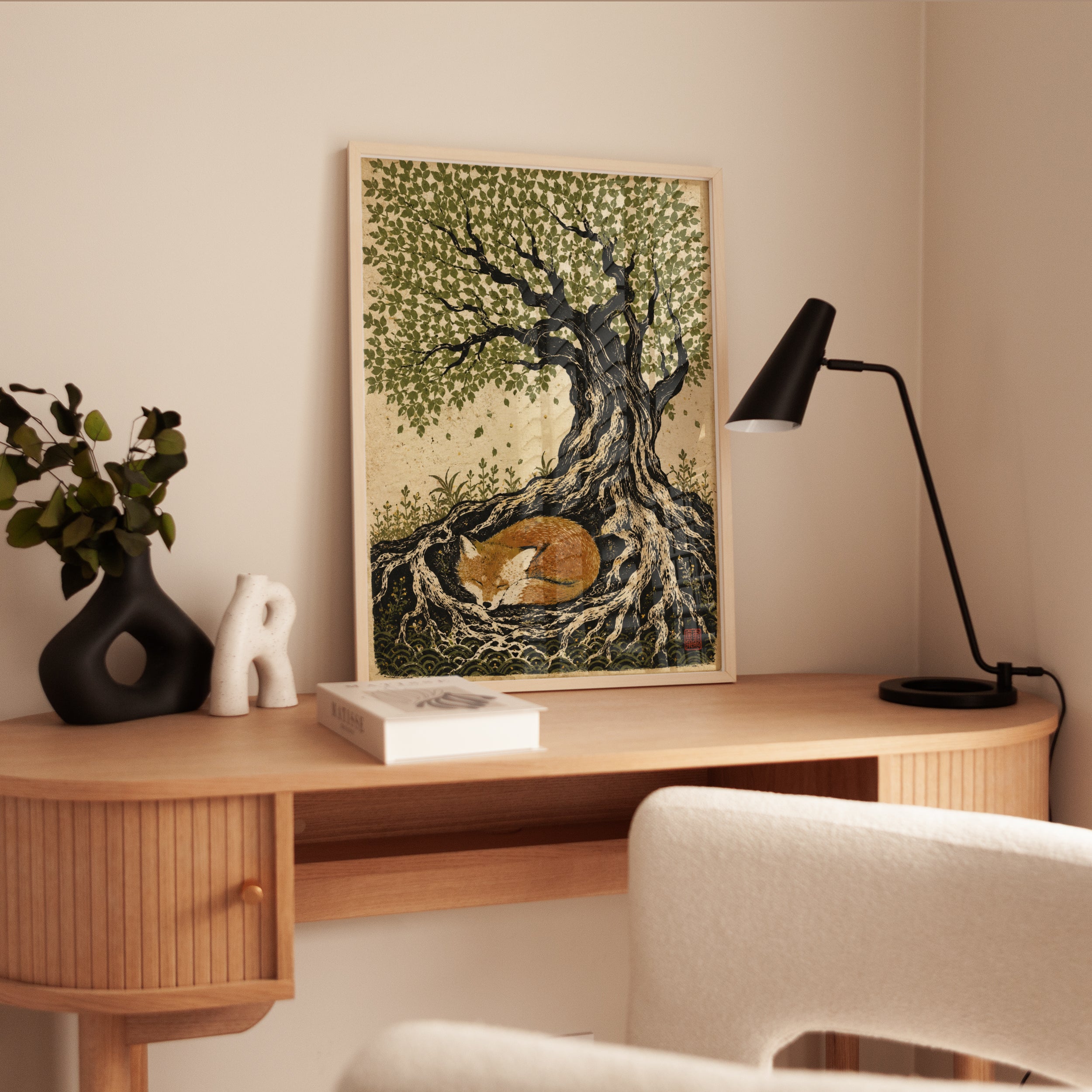 Fox and Tree Wall Art – Sleeping Fox Print - interior
