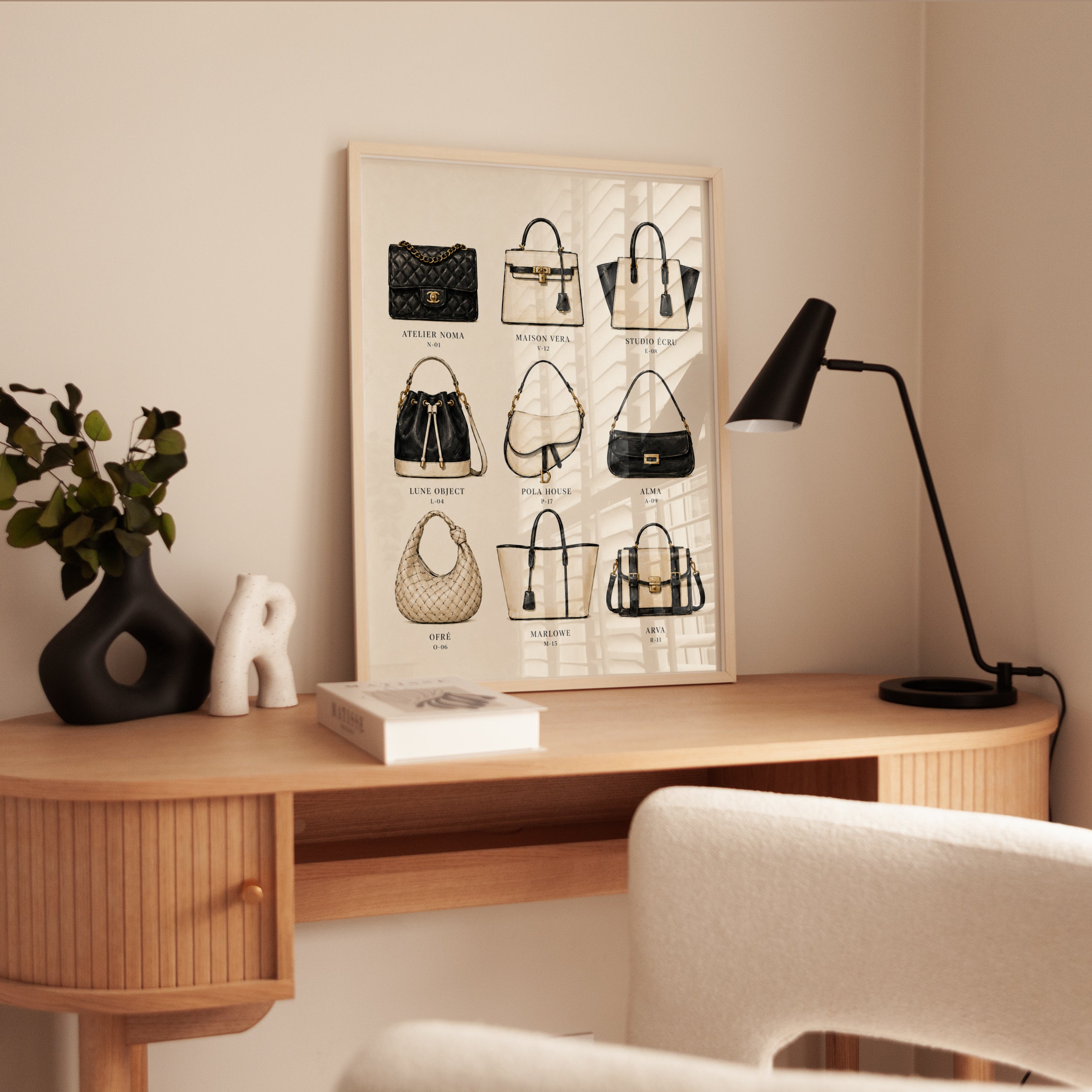 Designer Handbag Collection Print: Fashion Illustration Art - interior