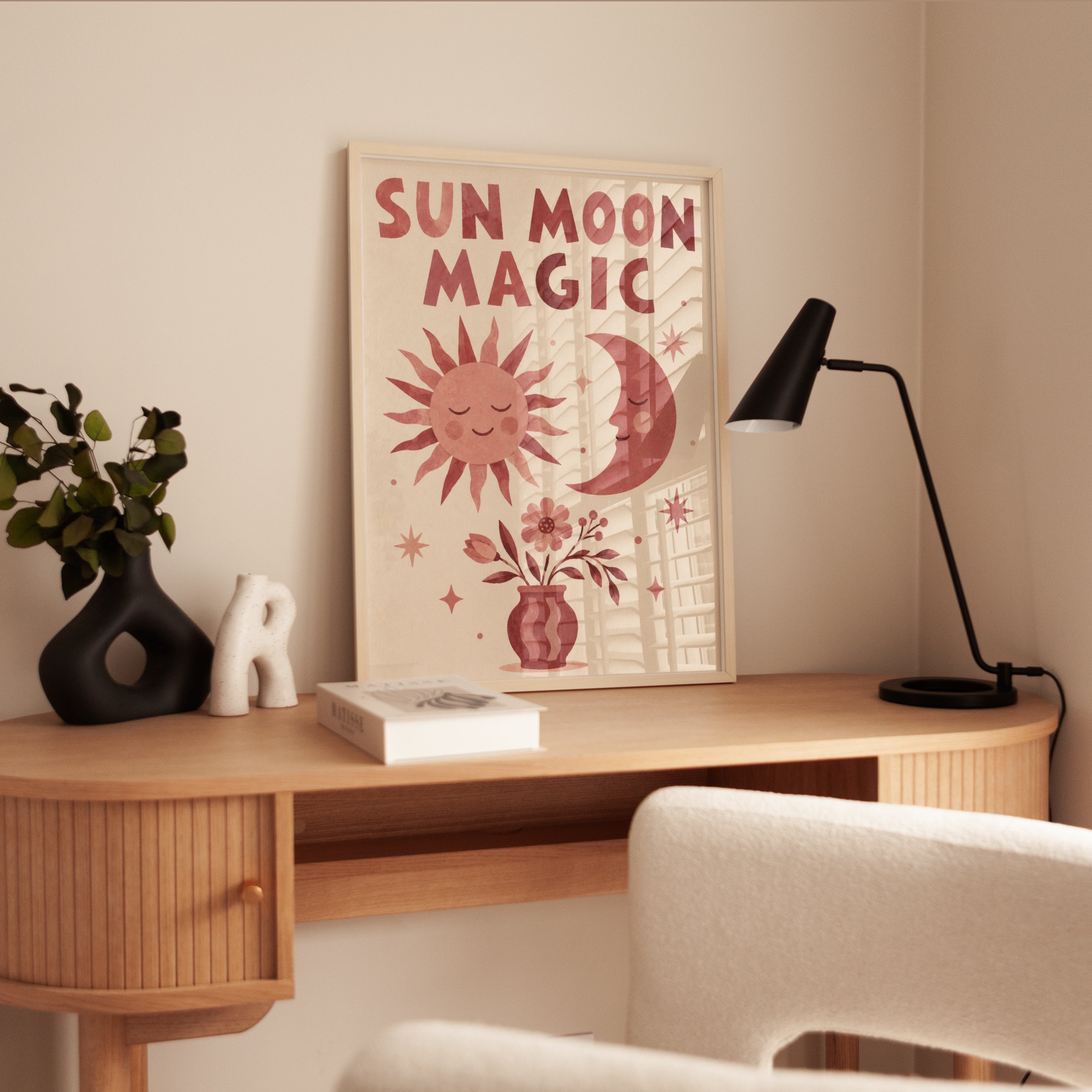 Sun Moon Magic Print: Vintage Celestial Boho Wall Art - interior