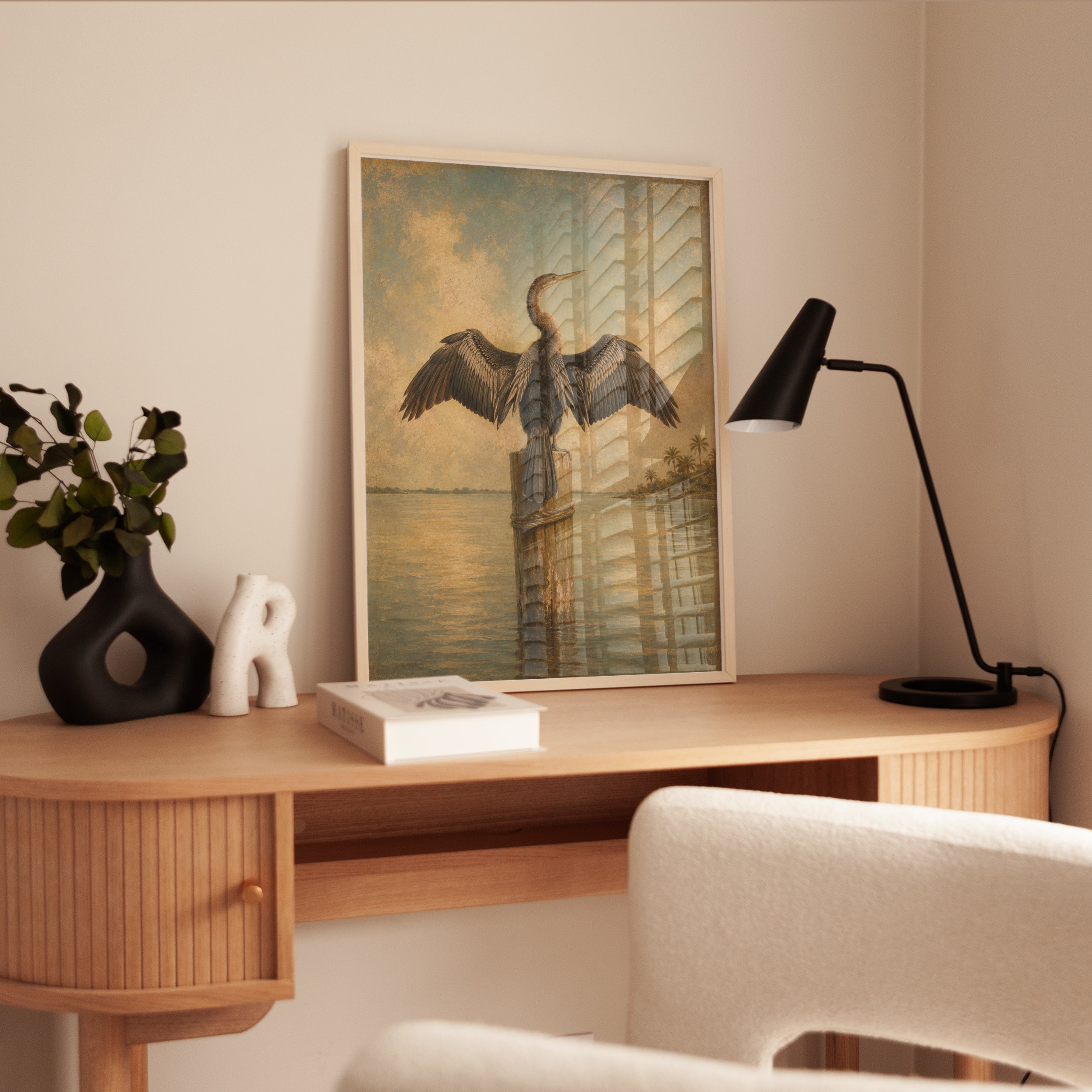 Vintage Bird Wall Art – Coastal Anhinga Print - interior
