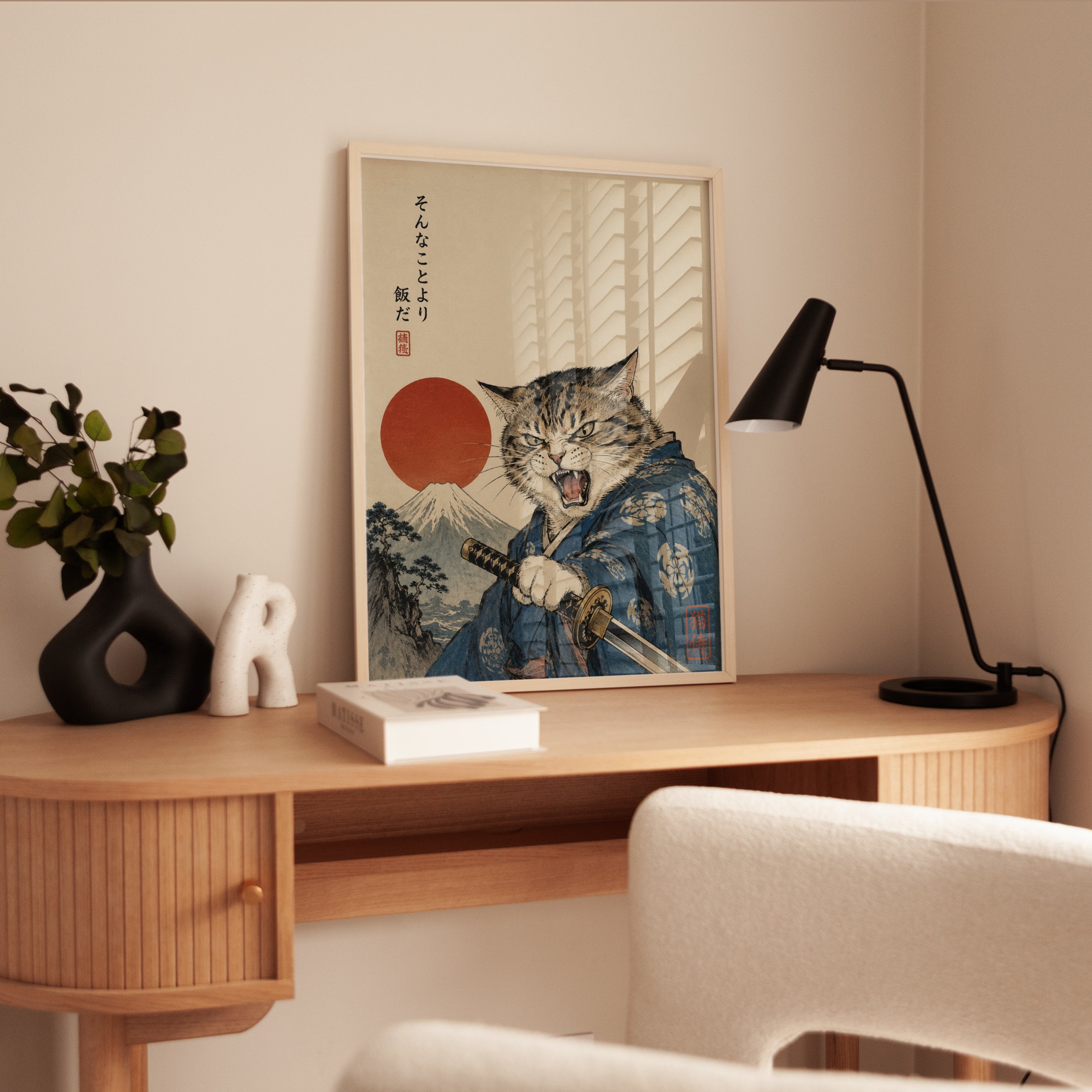 Japanese Cat Wall Art – Samurai Cat Print - interior