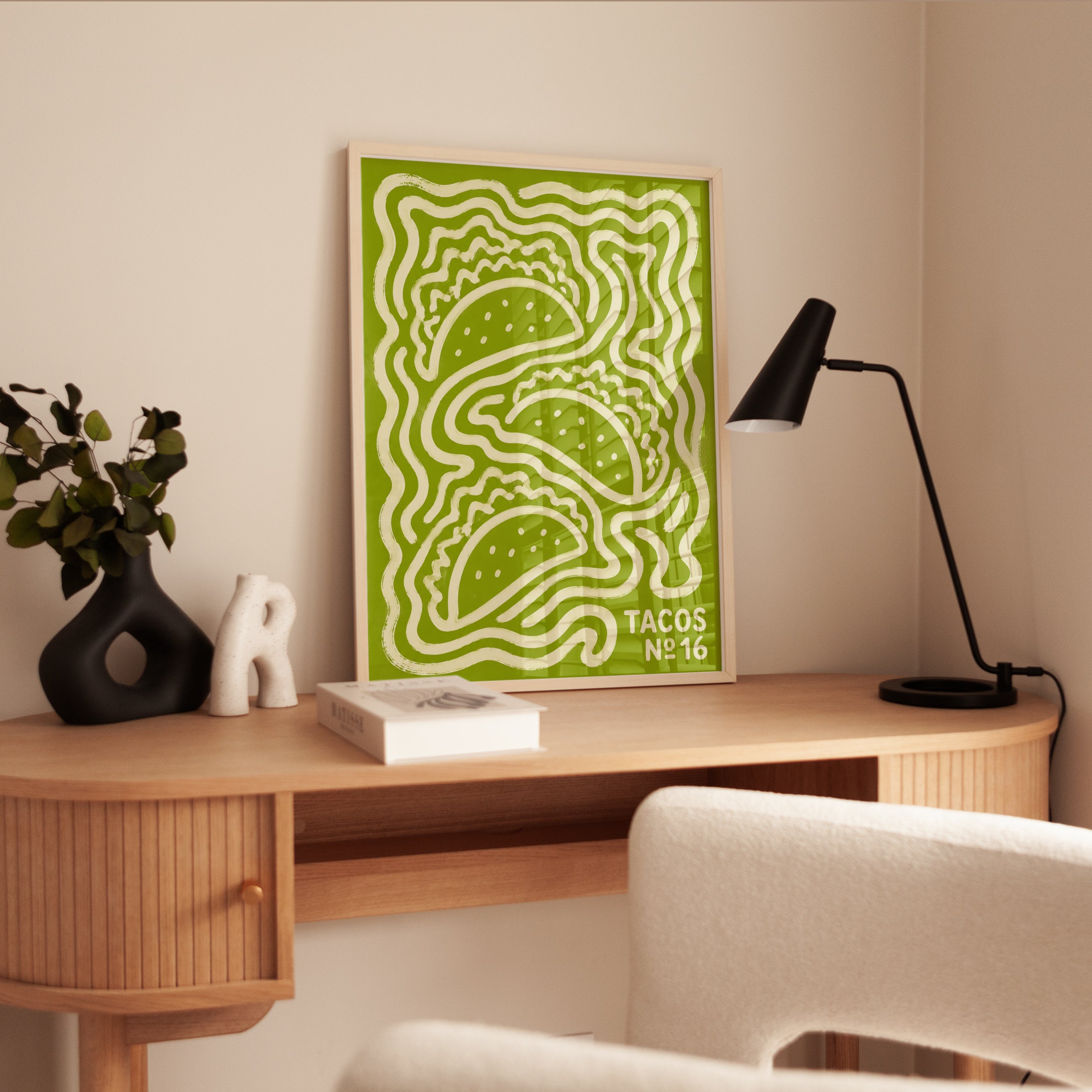 Retro Tacos Poster: Psychedelic Green Kitchen Wall Art - interior