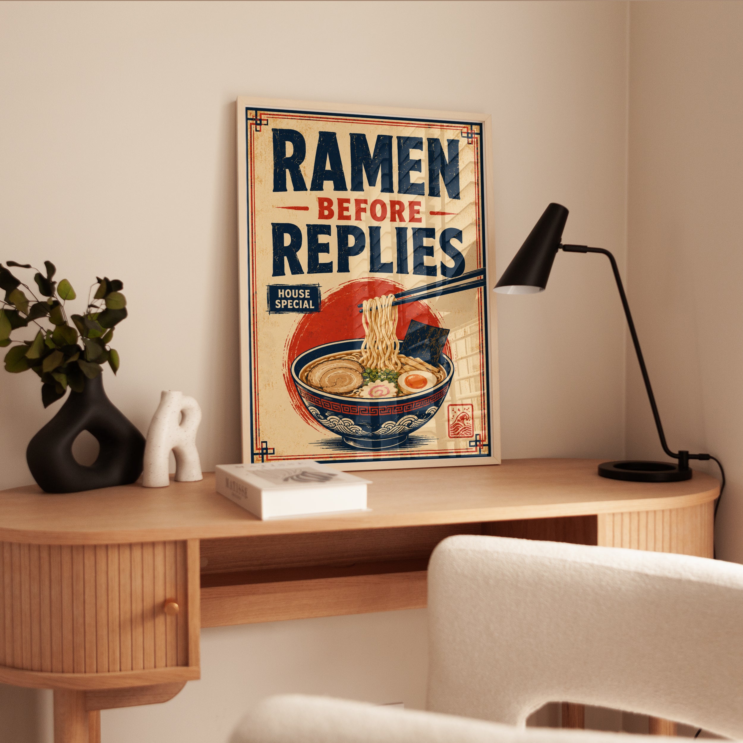 Ramen Before Replies Poster: Vintage Japanese Food Wall Art - interior
