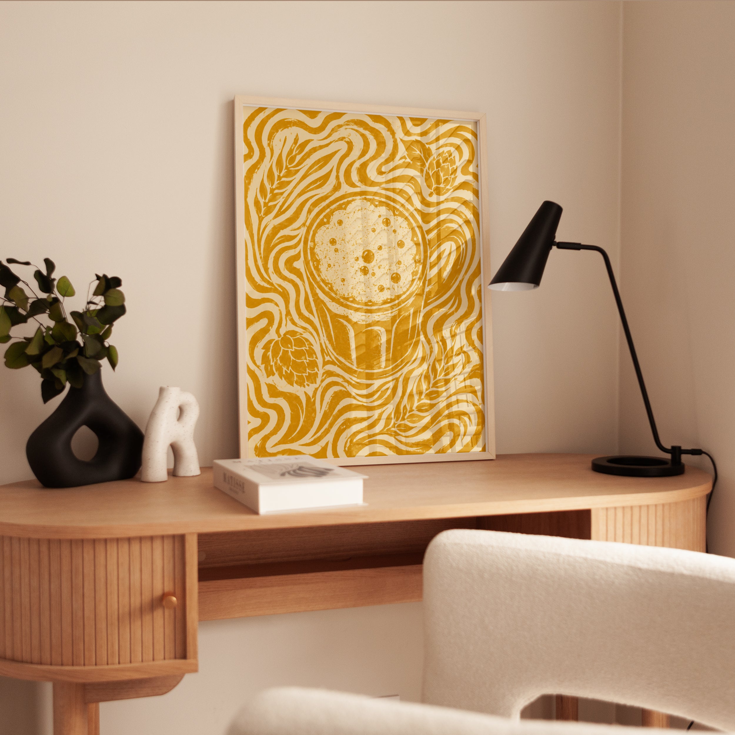 Craft Beer Art Print: Art Nouveau Golden Hops and Barley Design - interior