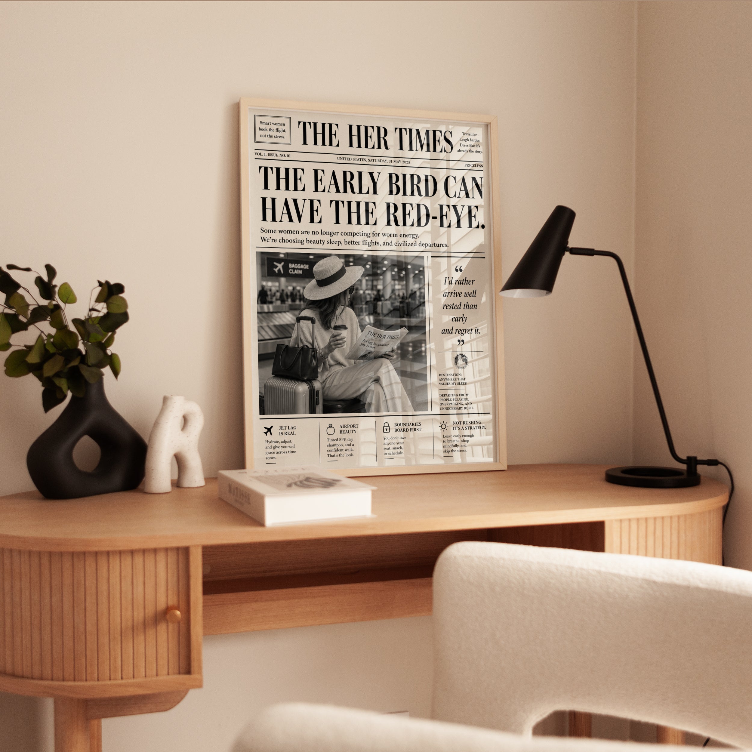 Empowering Feminist Wall Art Print: Newspaper Style Travel Quote - interior
