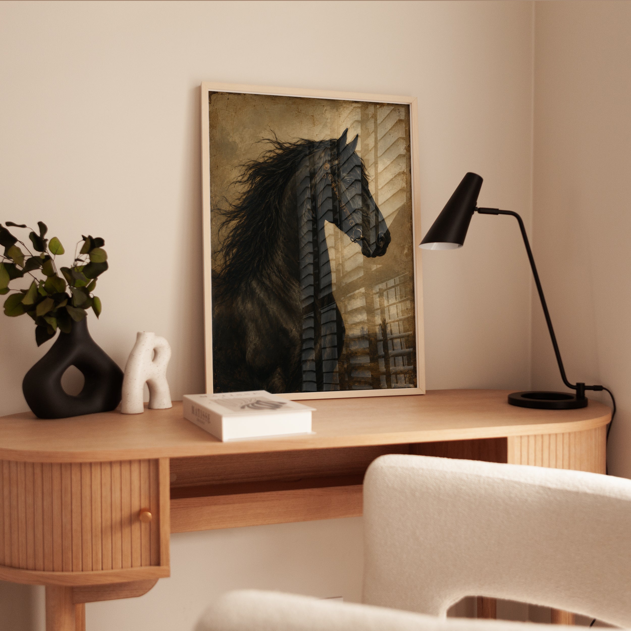 Black Horse Wall Art – Vintage Equestrian Print - interior