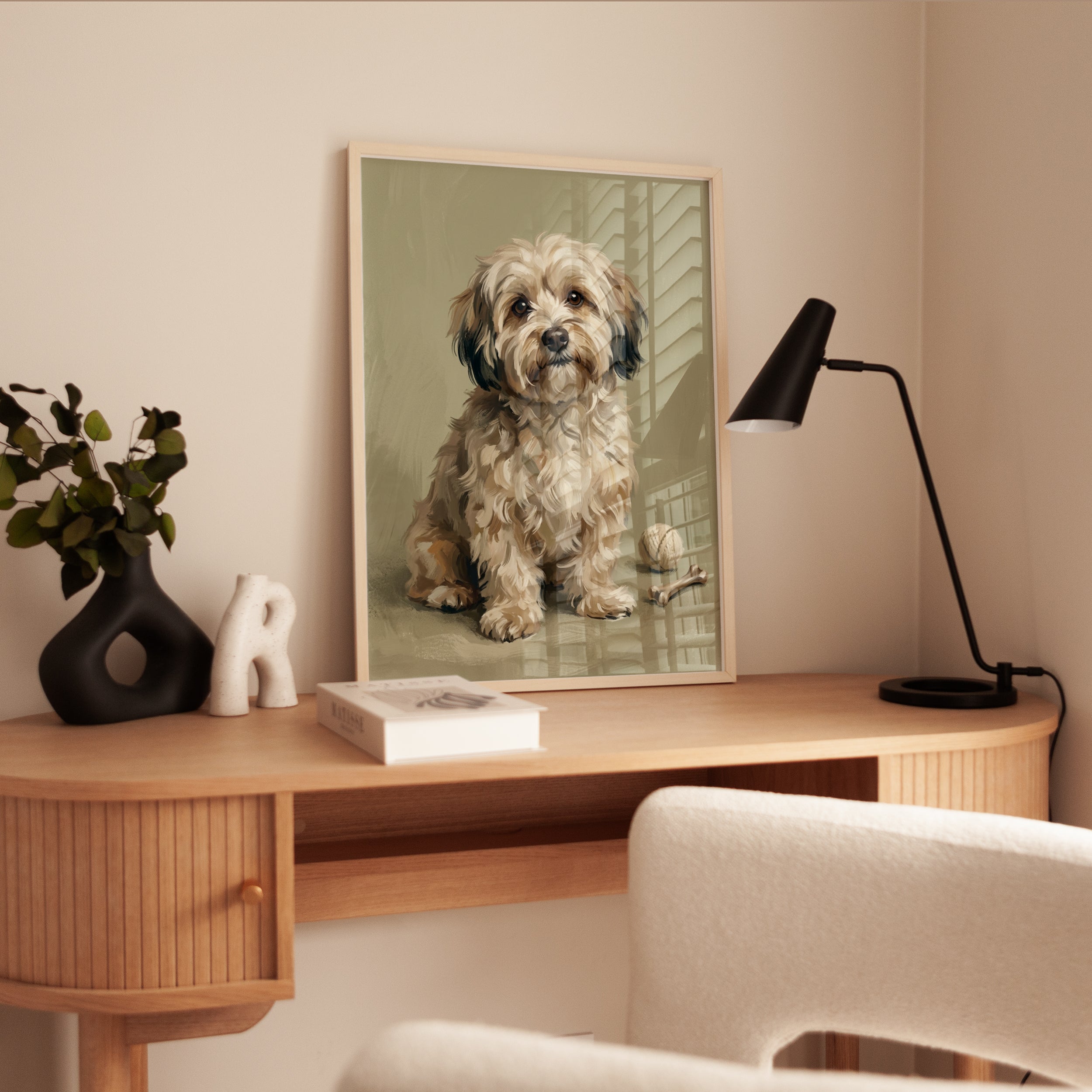 Cavapoo Dog Portrait Print — Classical Pet Painting Style - interior