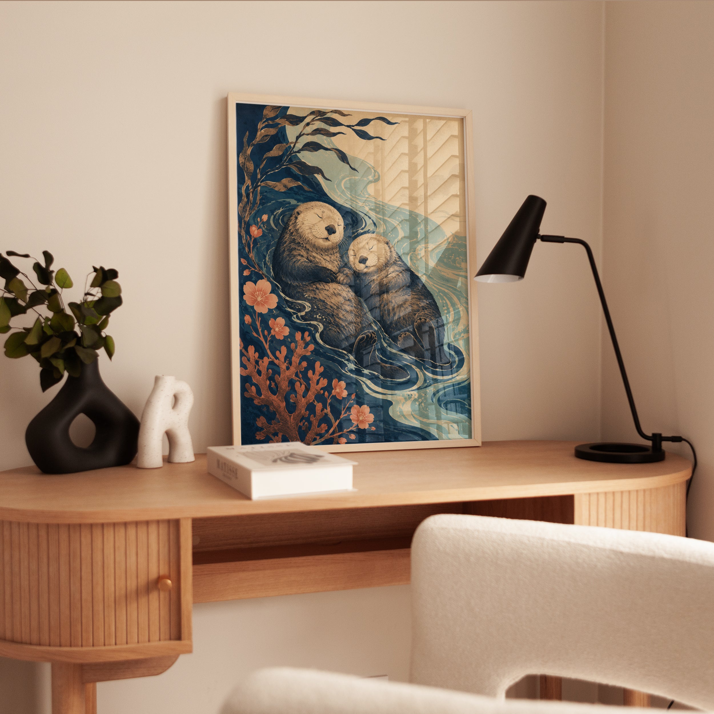 Sea Otter Art Print — Japanese Wave Style - interior