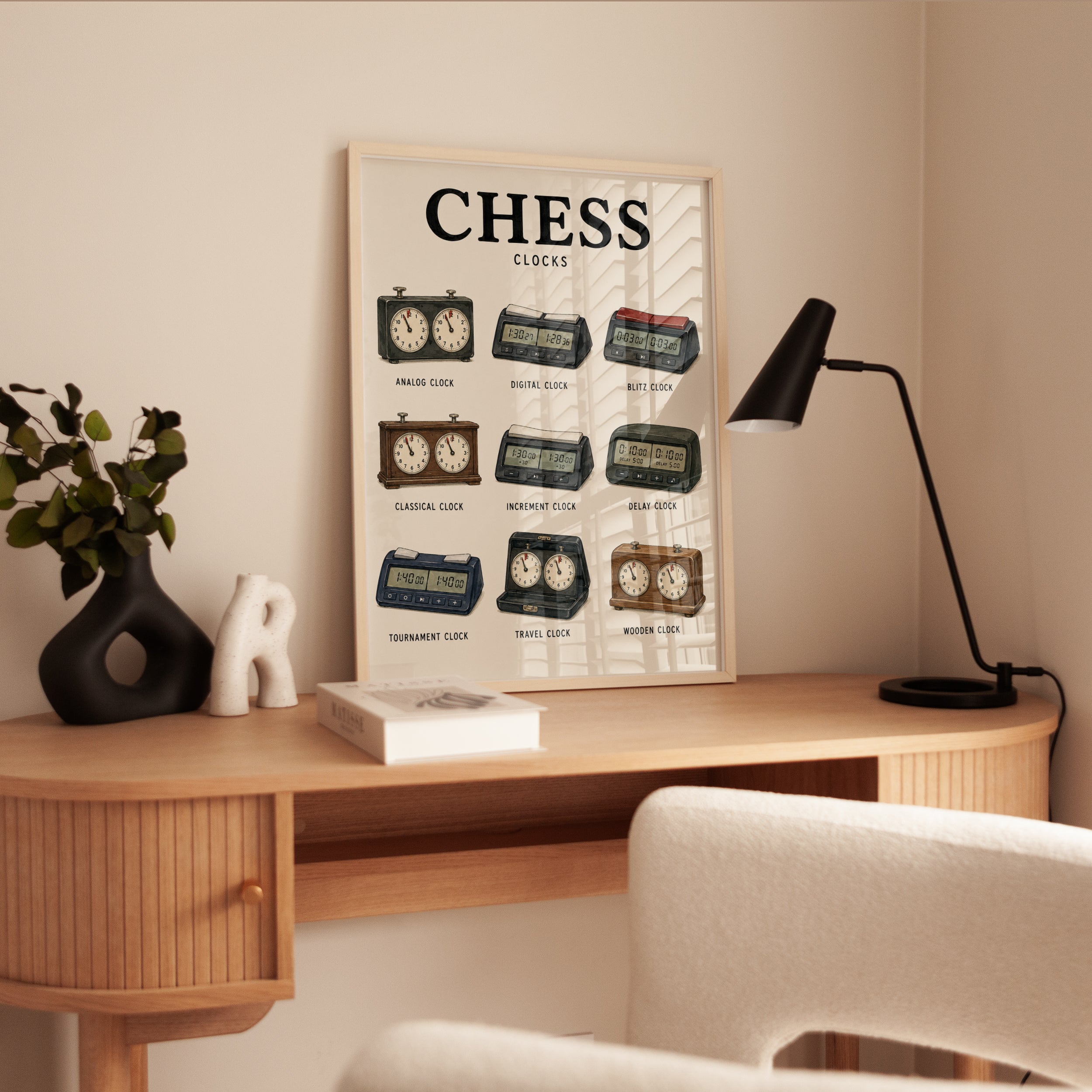 Chess Clocks Art Print: Vintage Game Timer Collection Poster - interior