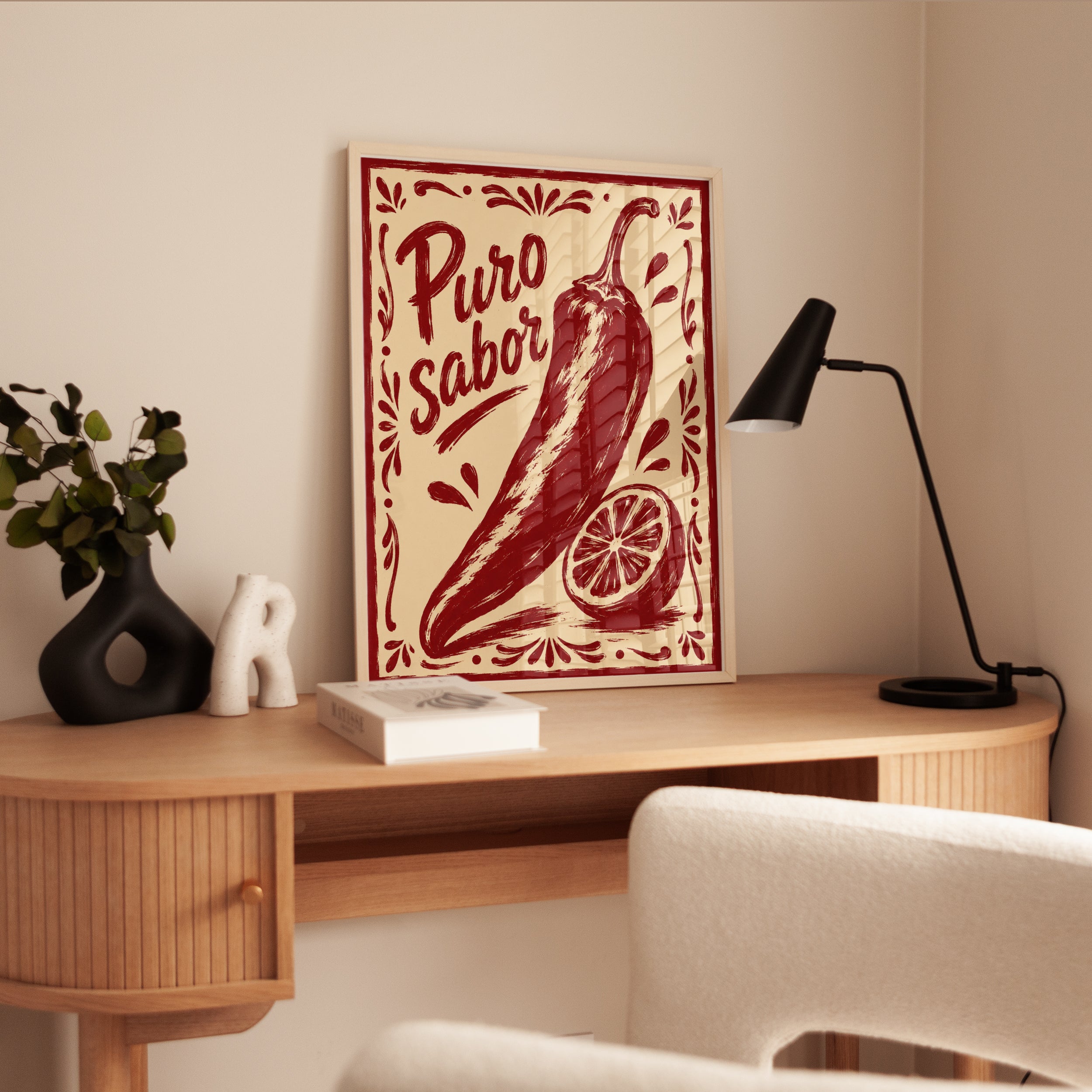 Puro Sabor Chili Pepper Poster: Vintage Mexican Folk Art Print - interior