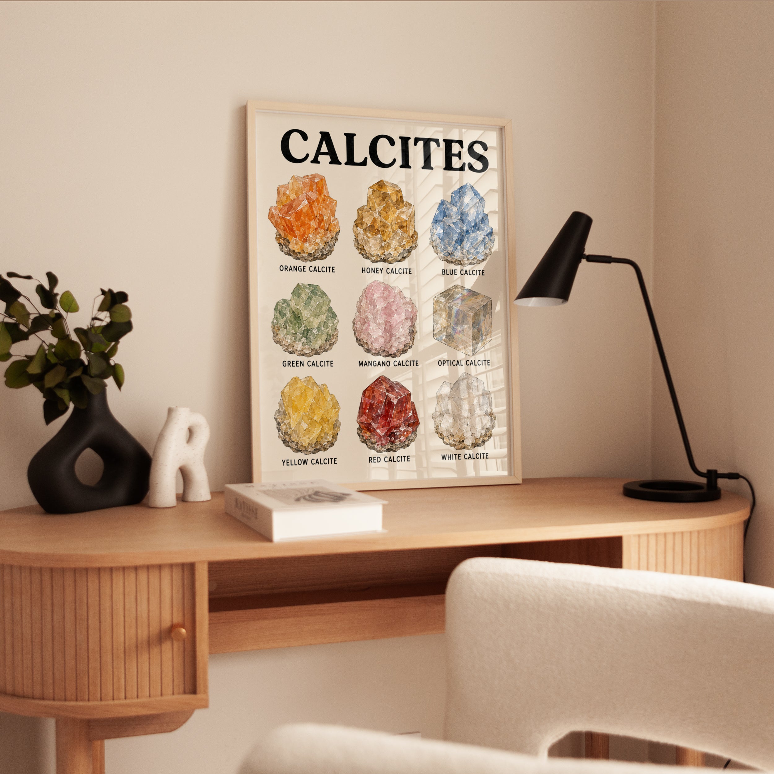 Calcite Mineral Chart Print — Watercolor Crystal Illustration - interior