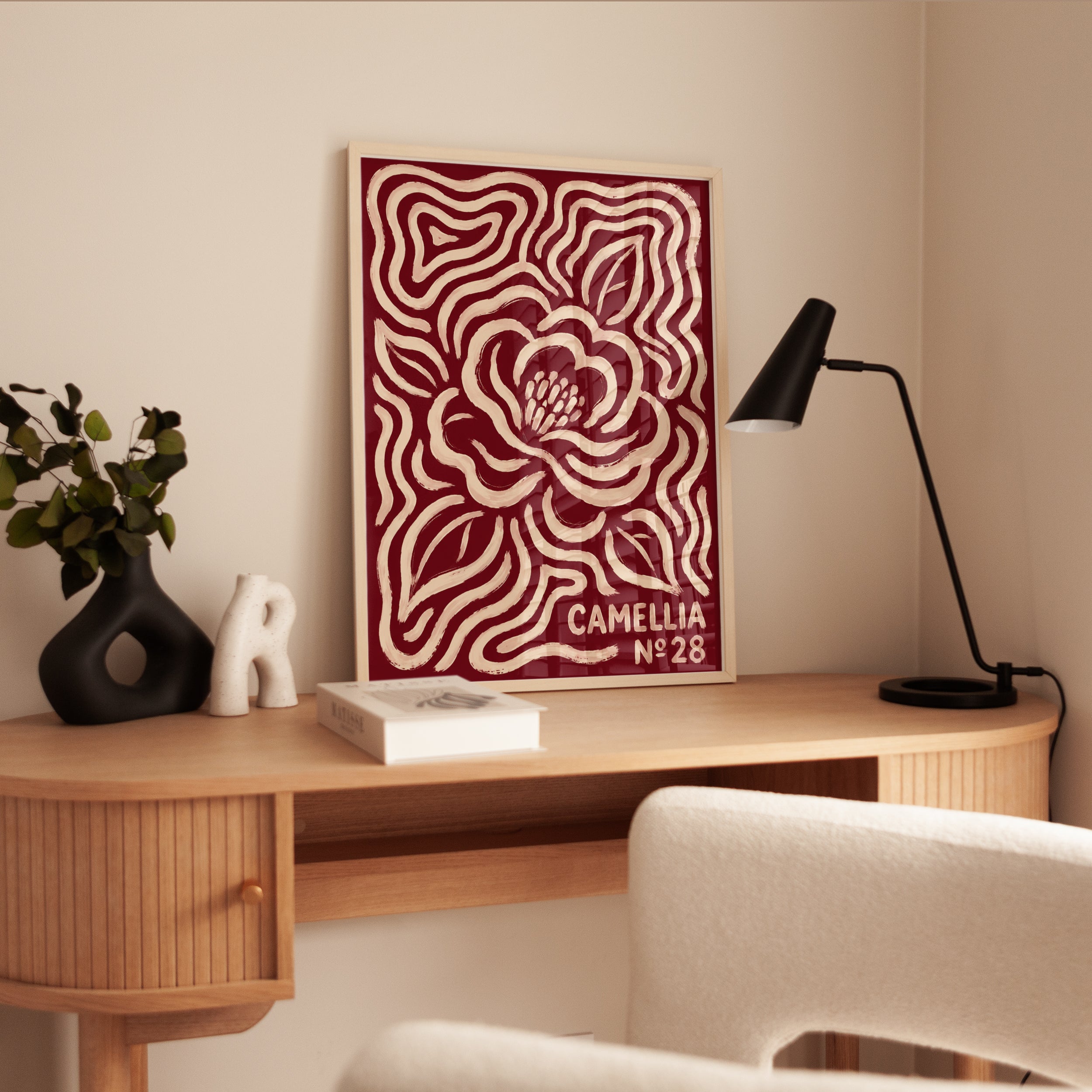 Vintage Floral Poster – Retro Camellia Print - interior