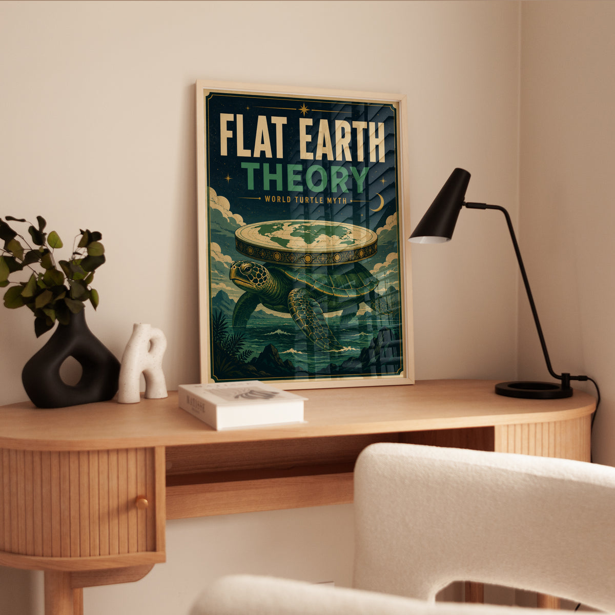 World Turtle Myth Poster: Vintage Flat Earth Print (Teal & Gold) - interior