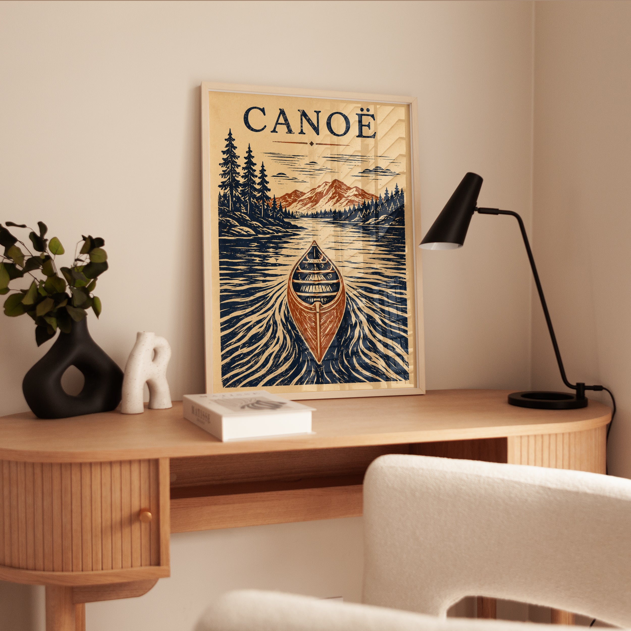 Canoe Wall Art – Vintage Lake Print - interior
