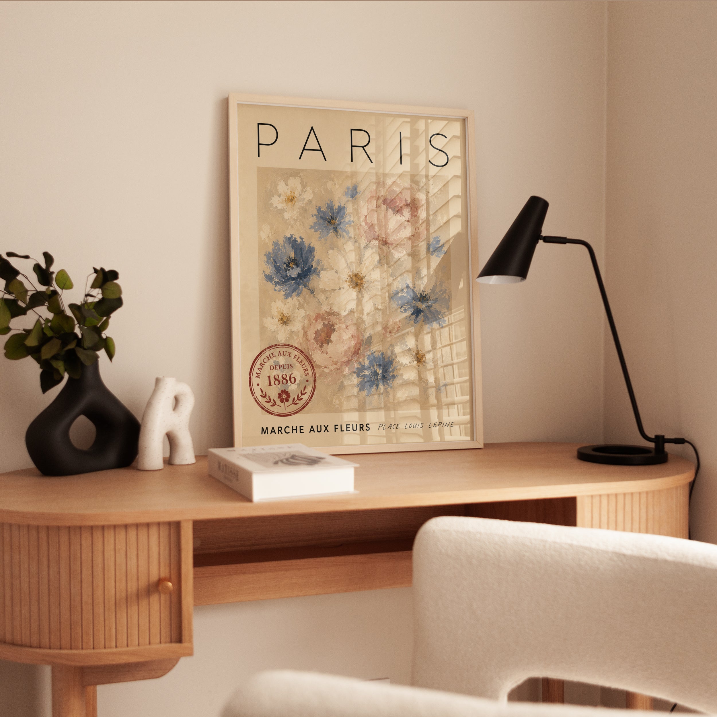 Paris Travel Poster – Vintage Floral Market Print - interior