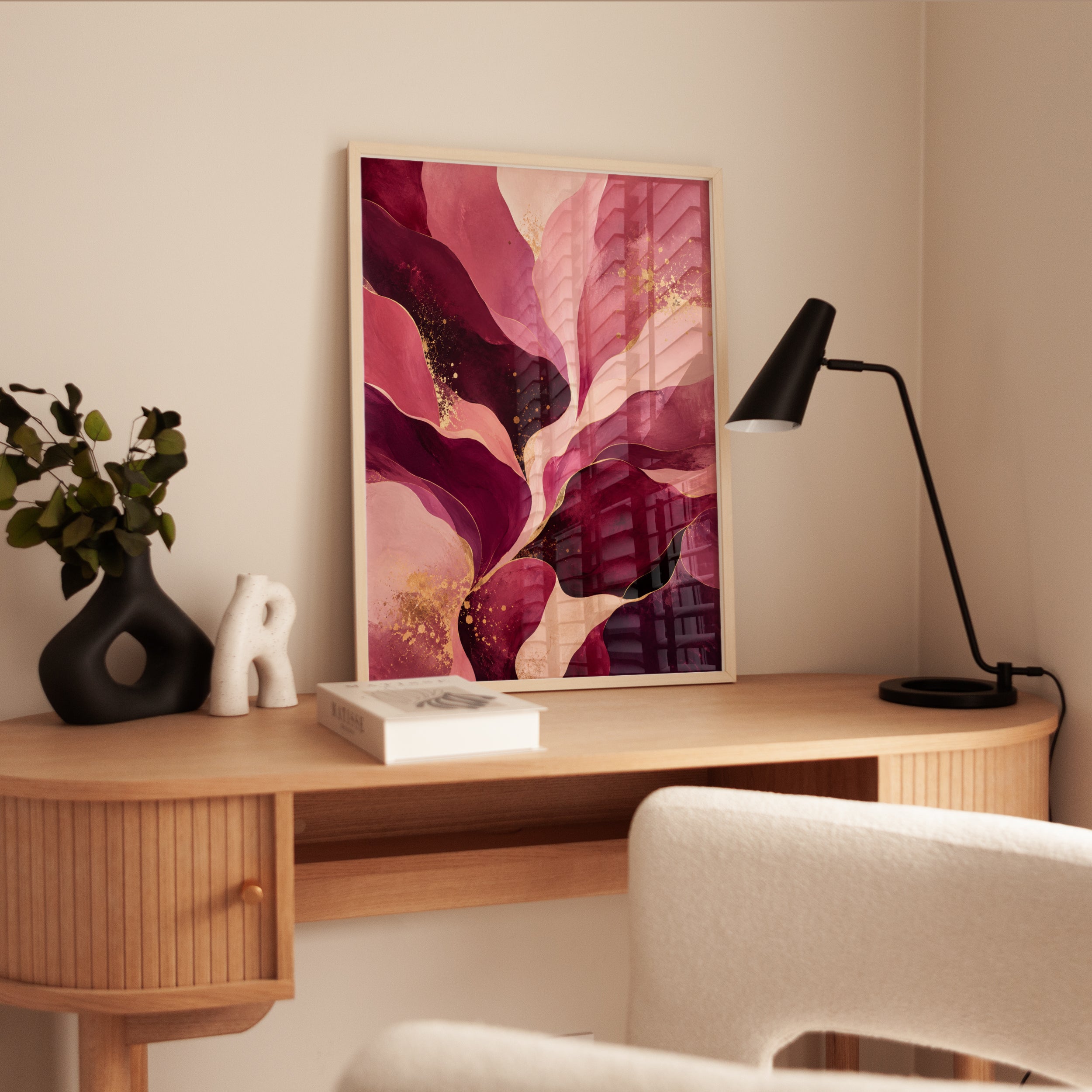 Pink Abstract Wall Art – Floral Watercolor Print - interior