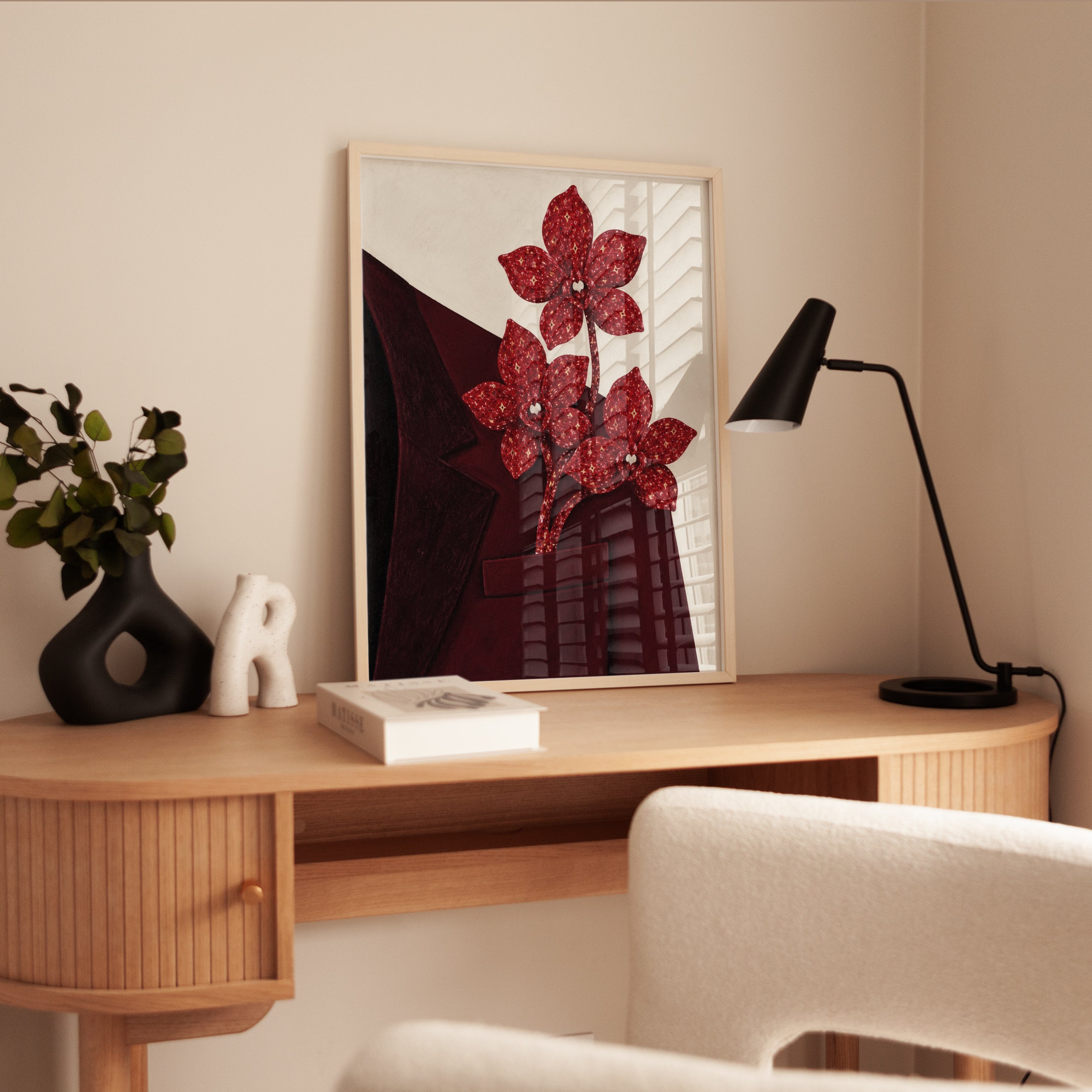 Red Floral Wall Art – Modern Botanical Print - interior