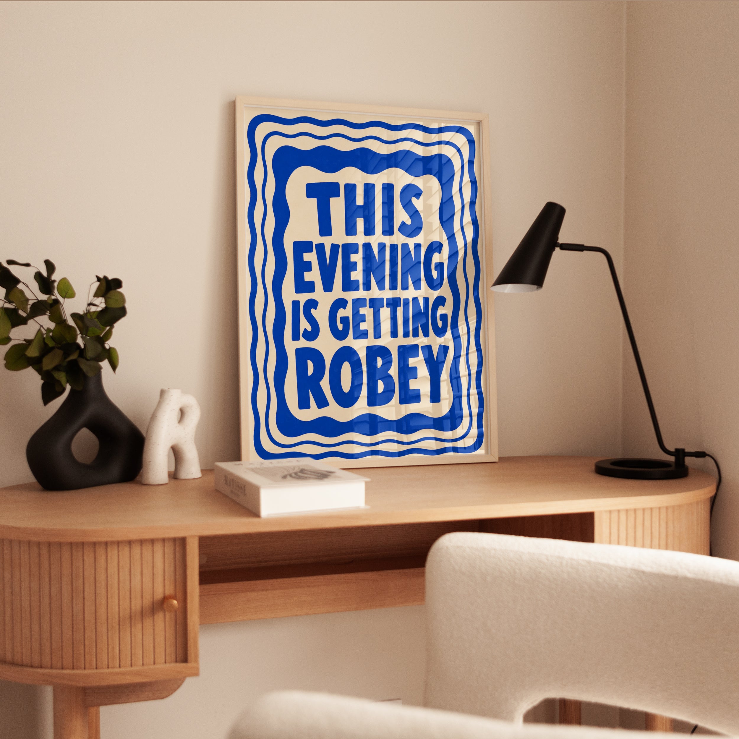 This Evening Is Getting Robey Typography Poster: Blue Wavy Border - interior
